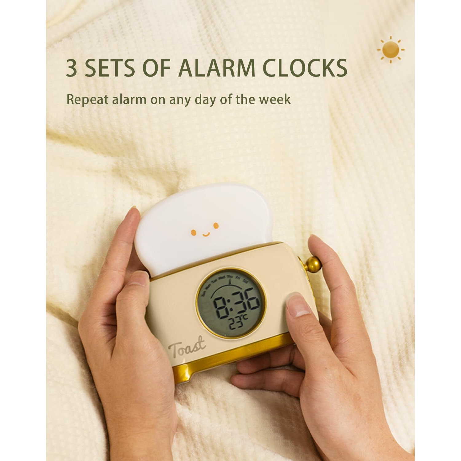 Aokpsrt Alarm Clock For Kids  Cute Toast Night Light Alarm Clocks For Bedrooms  Dimming Rechargeable Small Led Desk Clock With Snooze & Countdown For Room Decor  Bedside Clock For Teen Girls Boys