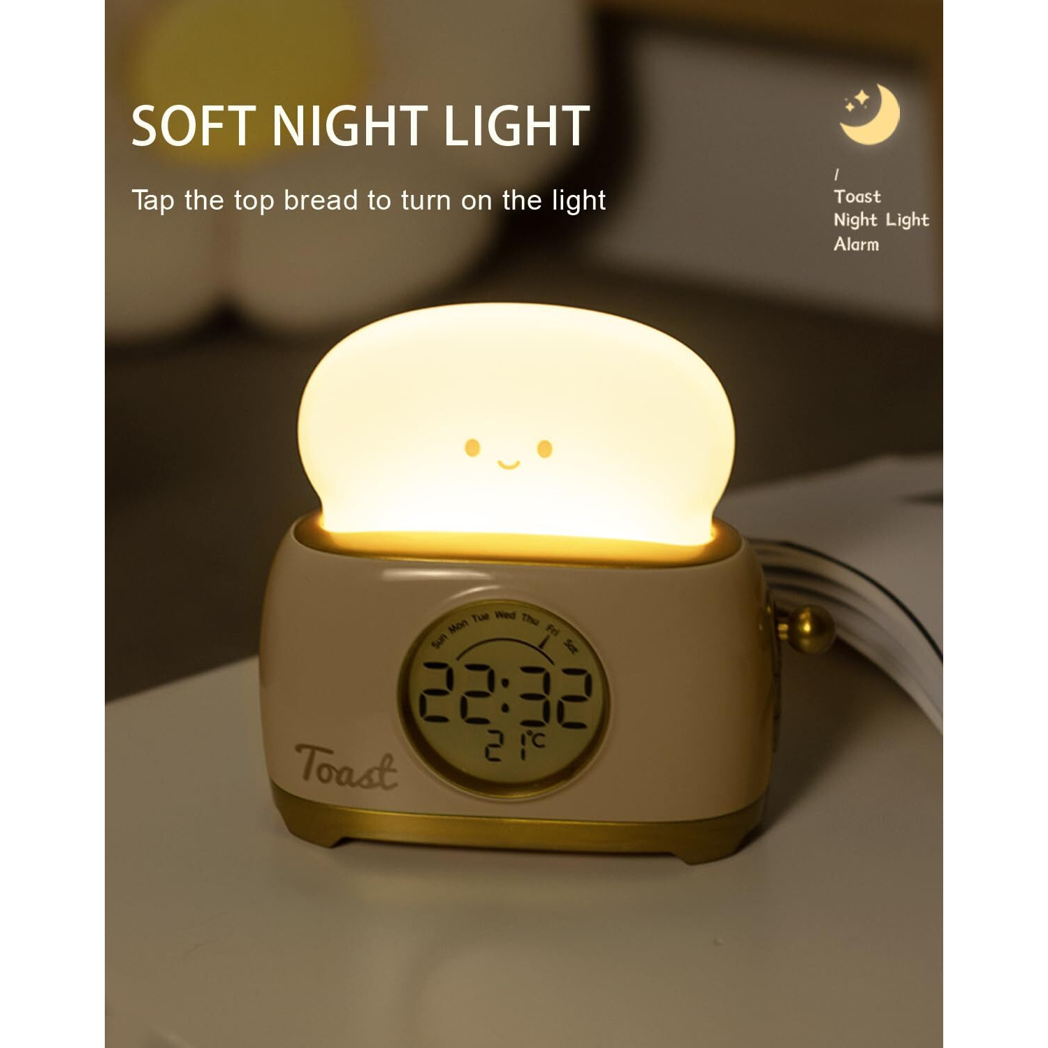 Aokpsrt Alarm Clock For Kids  Cute Toast Night Light Alarm Clocks For Bedrooms  Dimming Rechargeable Small Led Desk Clock With Snooze & Countdown For Room Decor  Bedside Clock For Teen Girls Boys