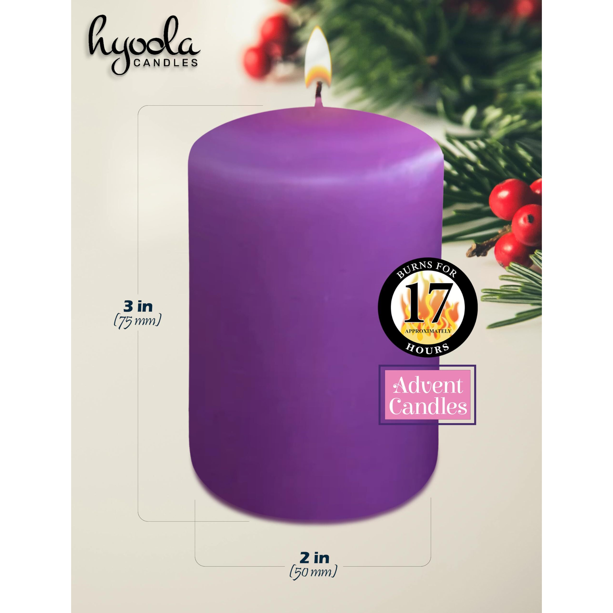 Hyoola Advent Candles Set Of 4 - Advent Pillar Candles 2X3 Inch - Made In Europe Unscented Christmas Candles - Holiday Candles - Advent Wreath Candles
