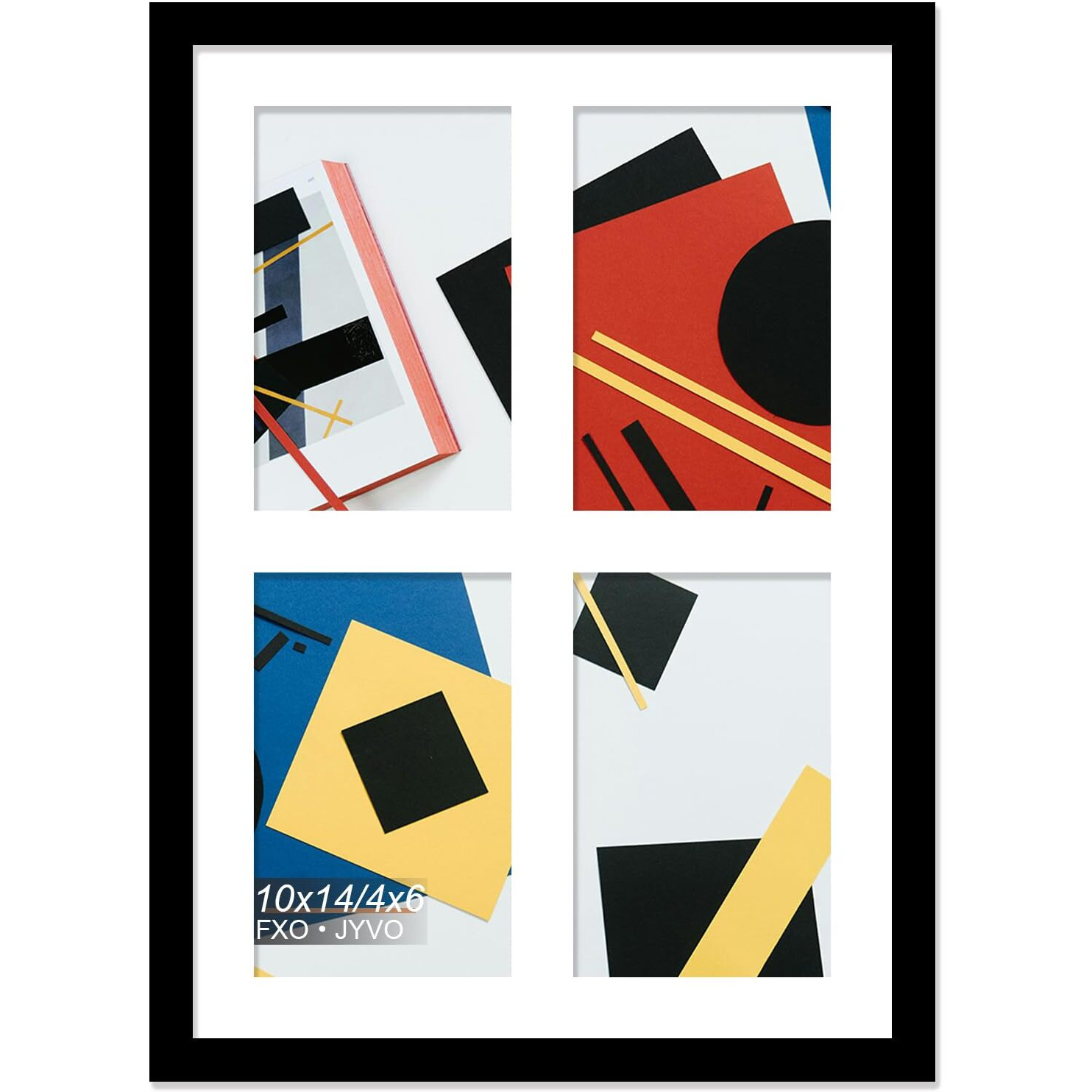 Fxojyvo 4X6 Picture Frame Collage  Display 4 4X6 Picture Collage Or 10X14 Photo Only Without Mat  Light Weight And High Transparent Frame For Wall - 1 Pack/Black/4-Openings