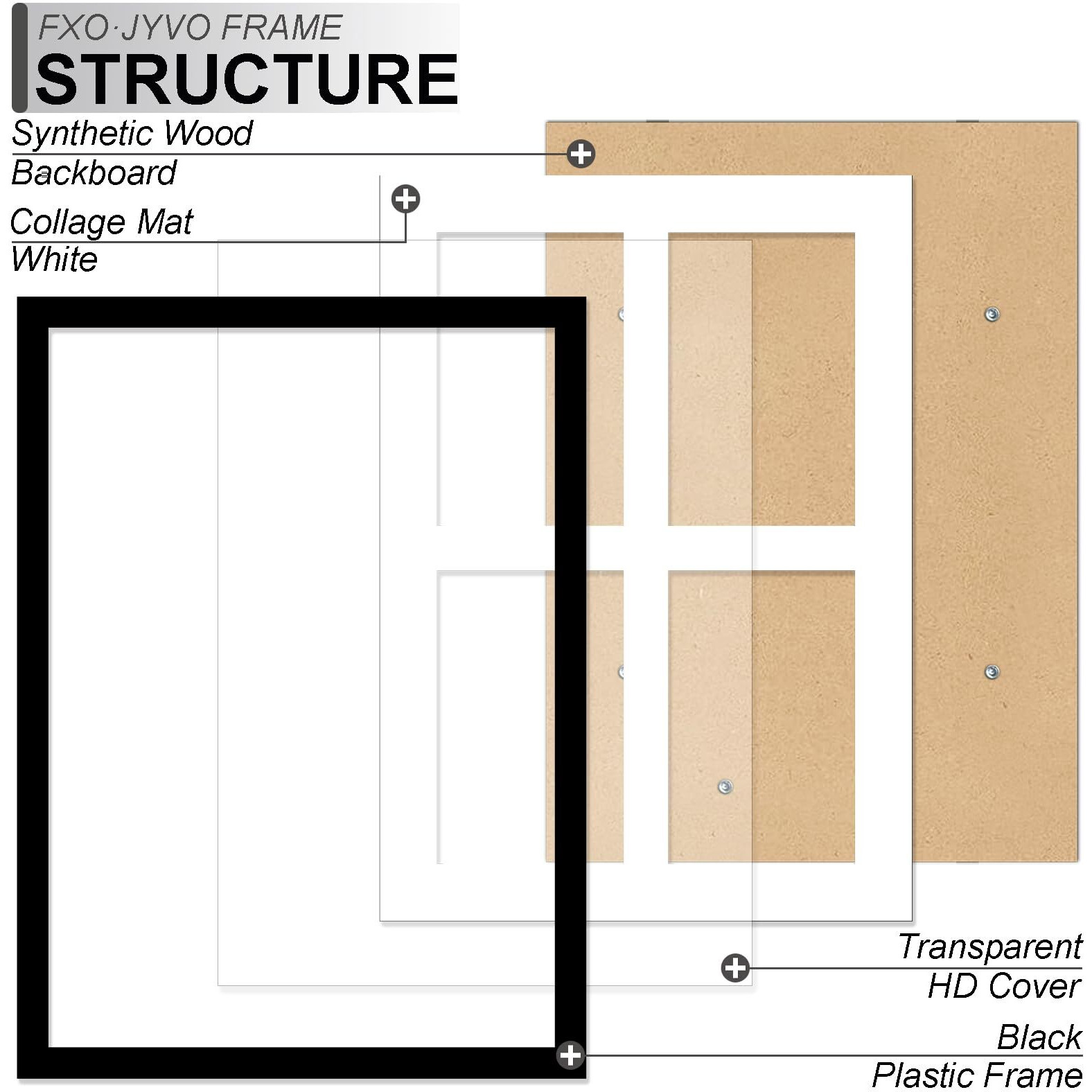 Fxojyvo 4X6 Picture Frame Collage  Display 4 4X6 Picture Collage Or 10X14 Photo Only Without Mat  Light Weight And High Transparent Frame For Wall - 1 Pack/Black/4-Openings