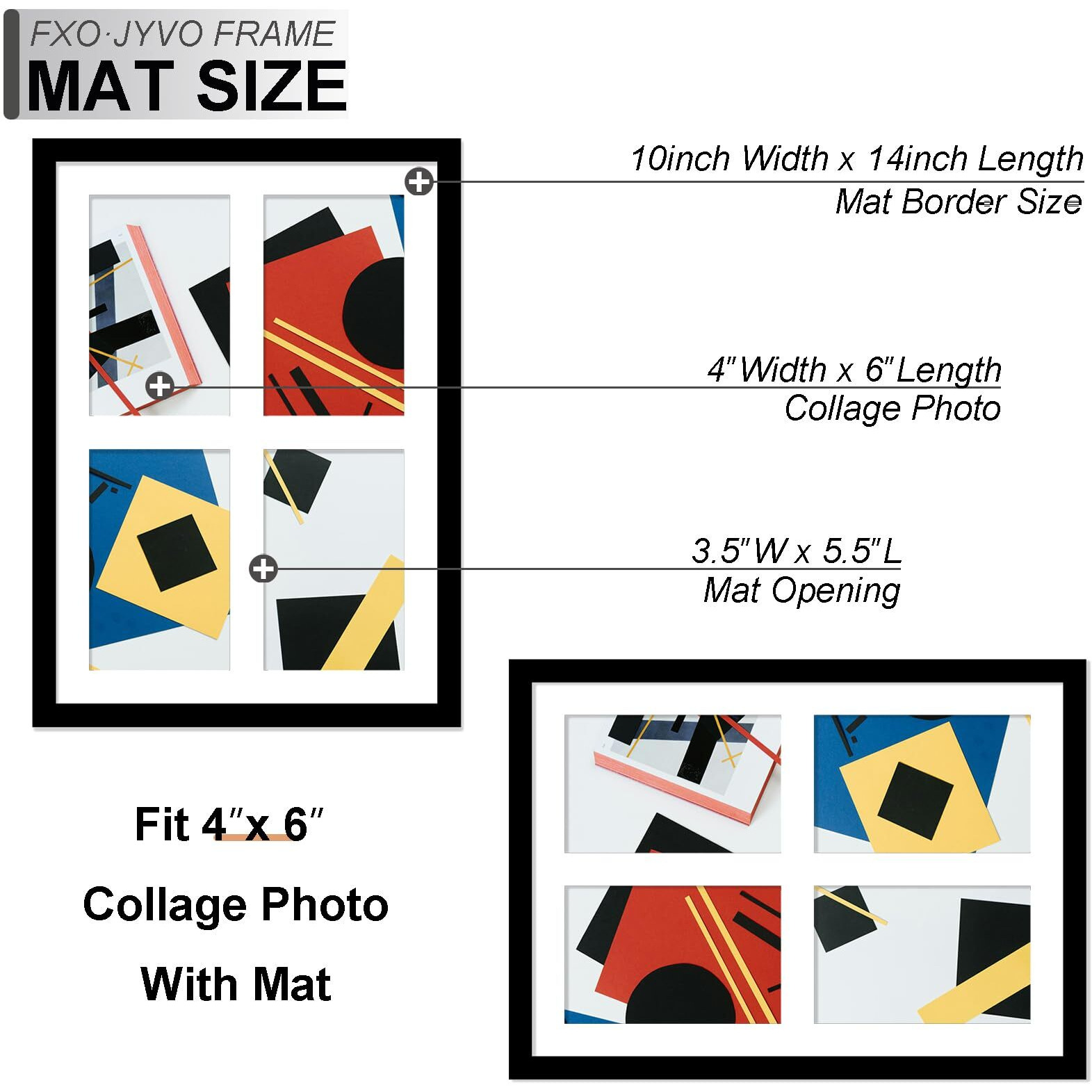 Fxojyvo 4X6 Picture Frame Collage  Display 4 4X6 Picture Collage Or 10X14 Photo Only Without Mat  Light Weight And High Transparent Frame For Wall - 1 Pack/Black/4-Openings