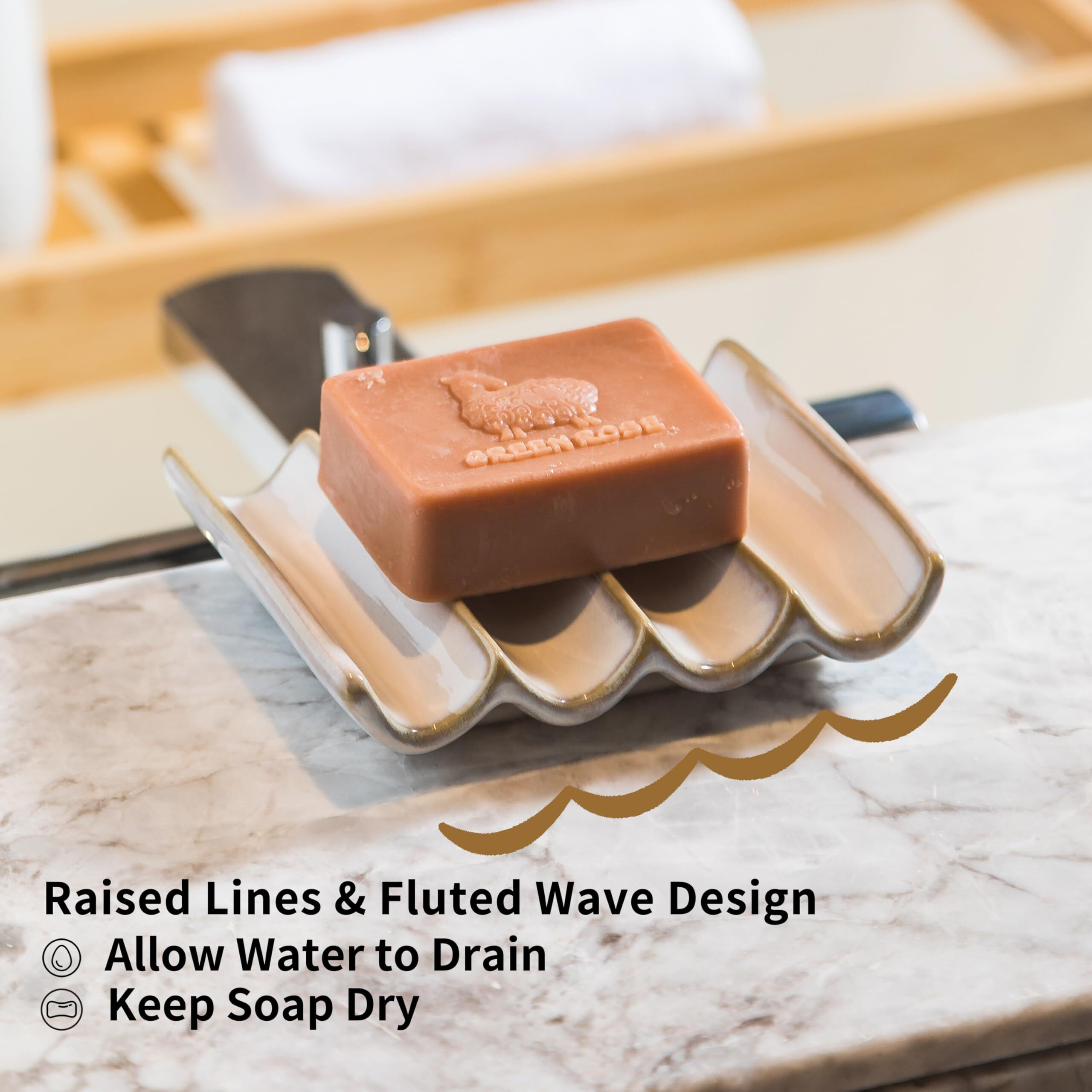 Cormomu Soap Dish With Self Drain Fluted Design  Bar Soap Holder For Bathroom  Japanese Soap Tray For Shower  Bathroom And Kitchen Sink Organizer  Ceramic Soap Saver  Lift Soap Keep Dry  White