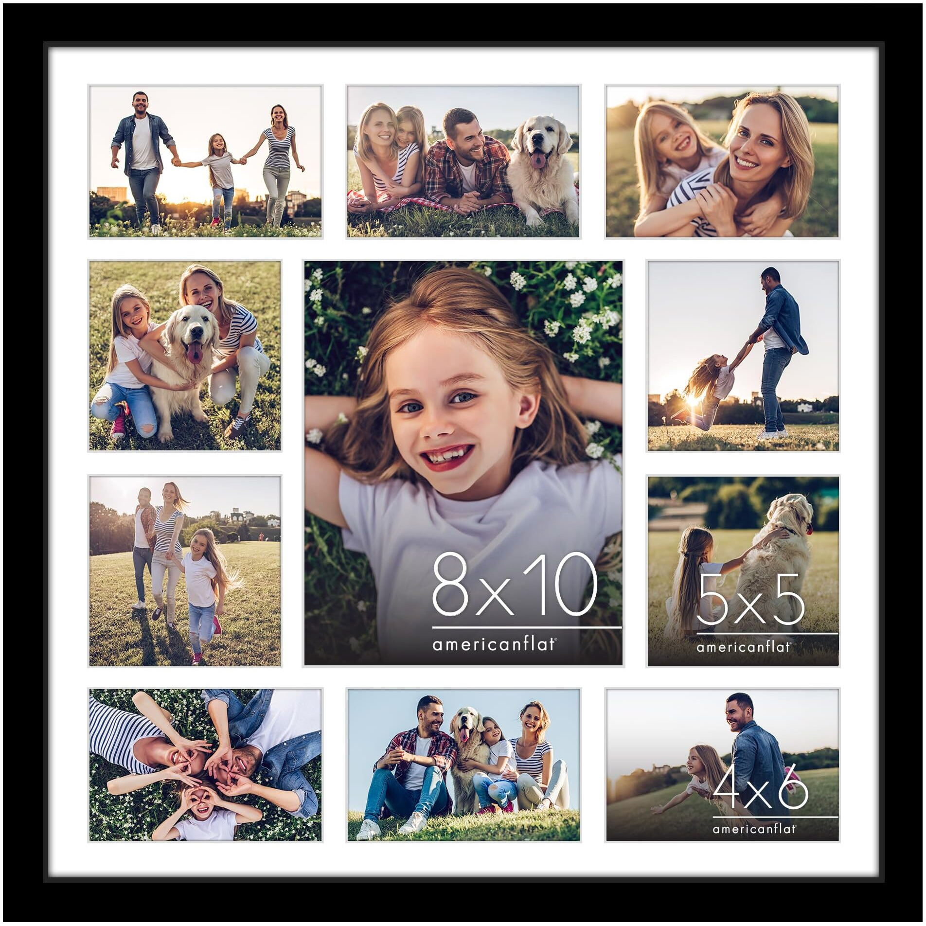 Americanflat 20X20 Collage Picture Frame With Polished Plexiglass - Fits One 8X10  Four 5X5 And Six 4X6 Photos Or One 20X20 Photo - Gallery Wall Frame Set - Thin Photo Frame For Wall Display - Black