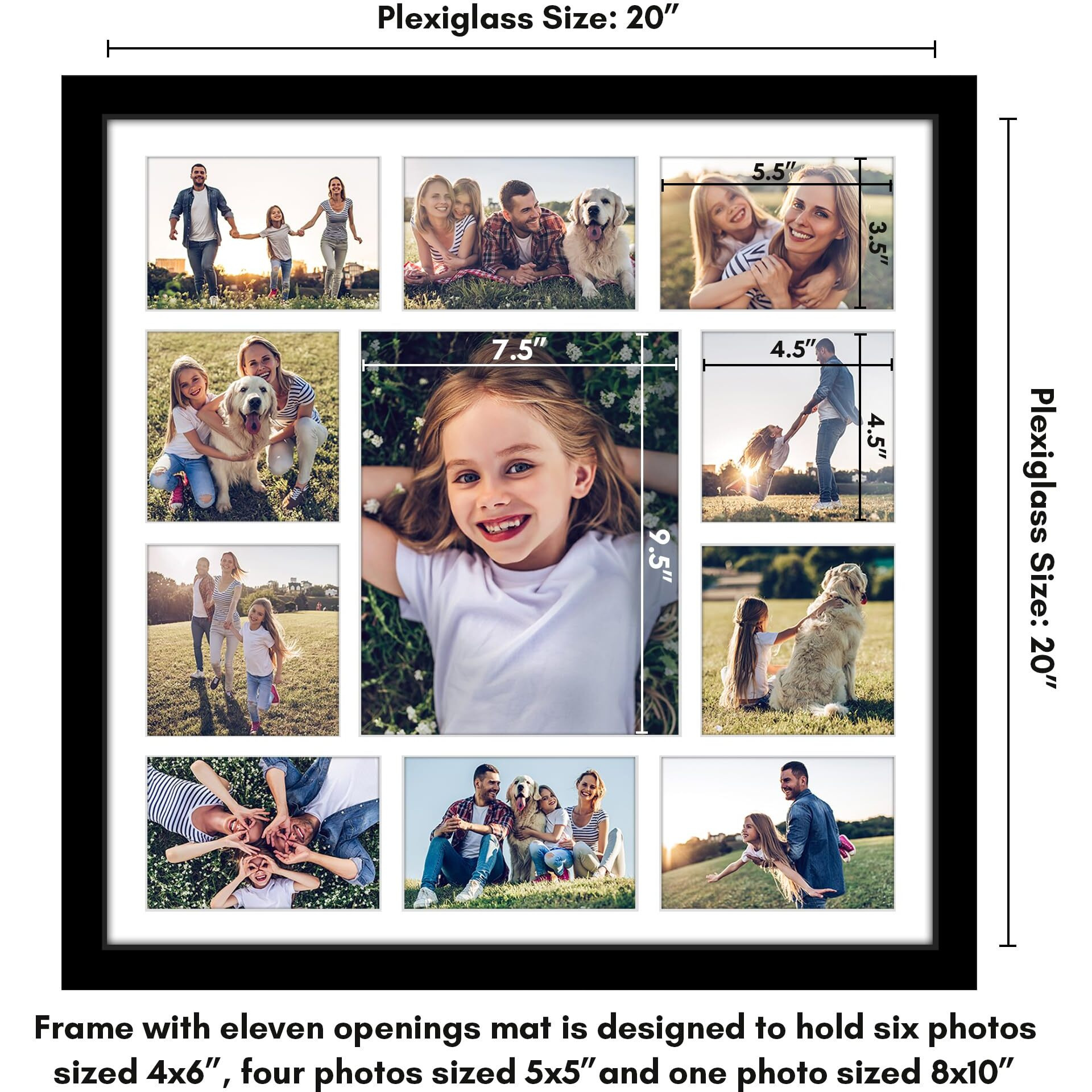 Americanflat 20X20 Collage Picture Frame With Polished Plexiglass - Fits One 8X10  Four 5X5 And Six 4X6 Photos Or One 20X20 Photo - Gallery Wall Frame Set - Thin Photo Frame For Wall Display - Black