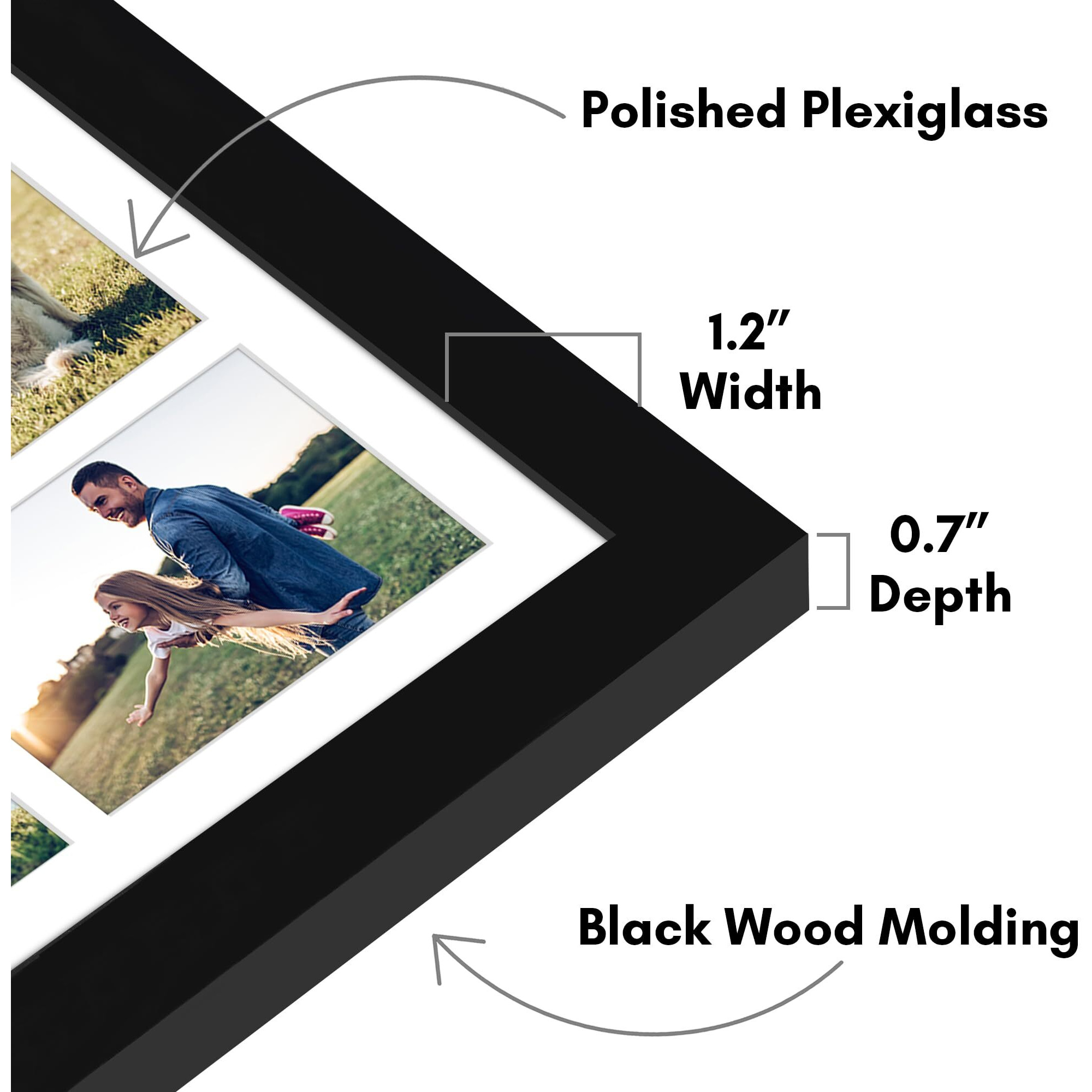Americanflat 20X20 Collage Picture Frame With Polished Plexiglass - Fits One 8X10  Four 5X5 And Six 4X6 Photos Or One 20X20 Photo - Gallery Wall Frame Set - Thin Photo Frame For Wall Display - Black