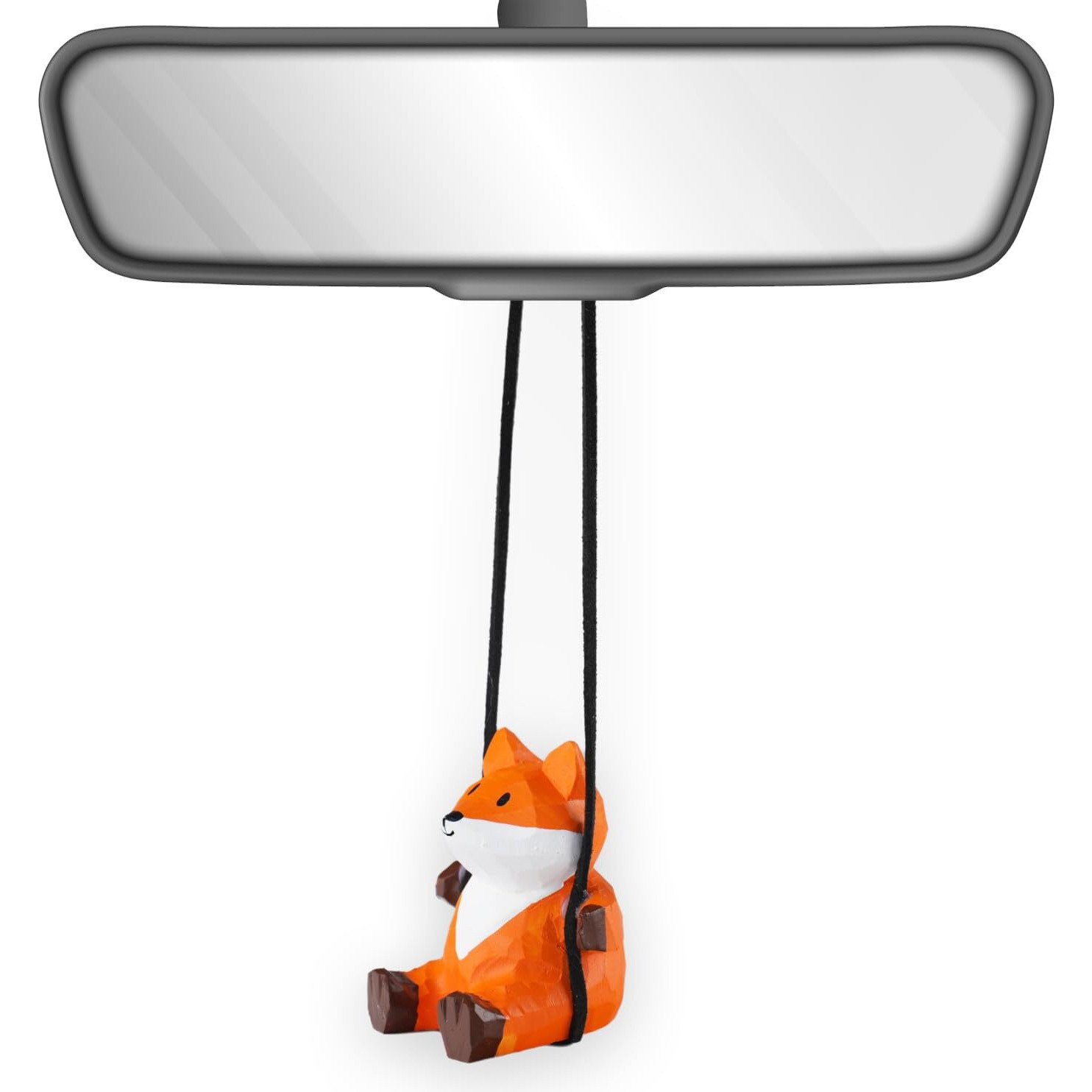 Vipbuy Handmade Wooden Swinging Fox Car Hanging Ornament - Cute Hand Carved Painted Wood Fox Figurine Car Mirror Hanging Accessories Decor Gifts