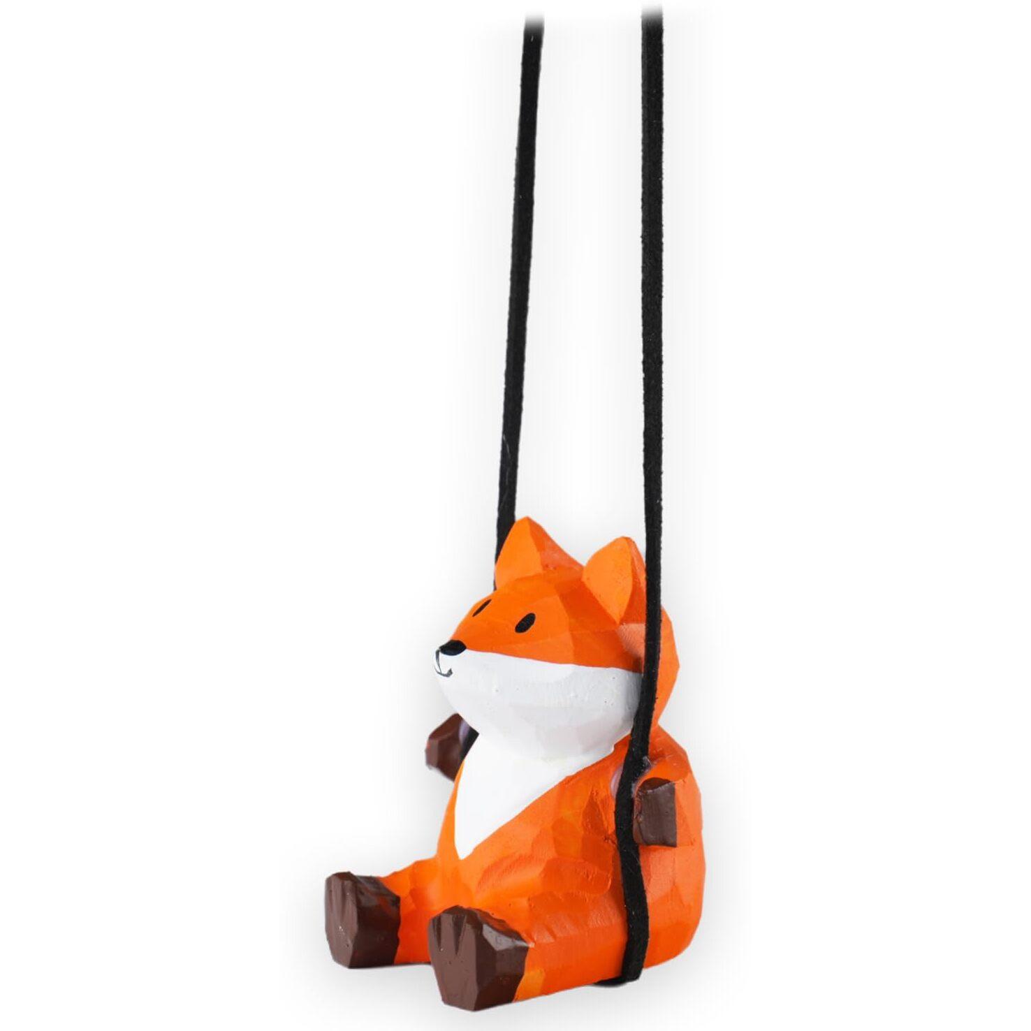 Vipbuy Handmade Wooden Swinging Fox Car Hanging Ornament - Cute Hand Carved Painted Wood Fox Figurine Car Mirror Hanging Accessories Decor Gifts