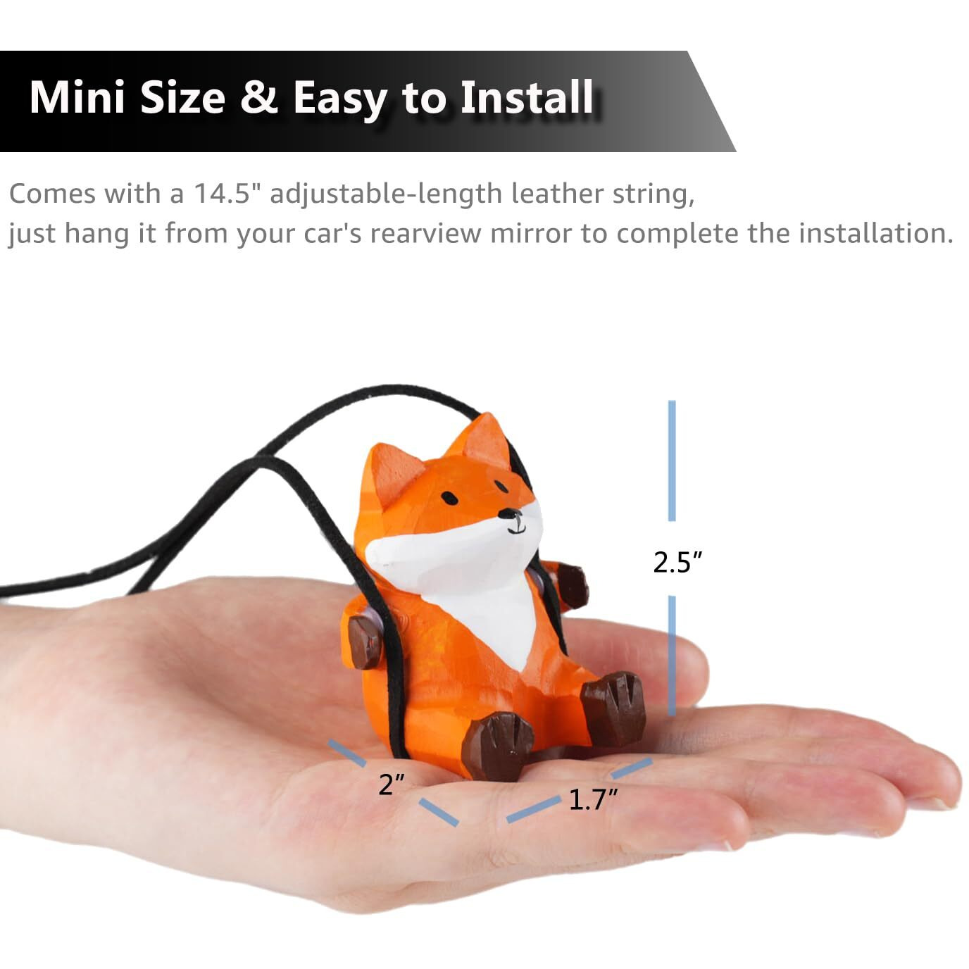 Vipbuy Handmade Wooden Swinging Fox Car Hanging Ornament - Cute Hand Carved Painted Wood Fox Figurine Car Mirror Hanging Accessories Decor Gifts