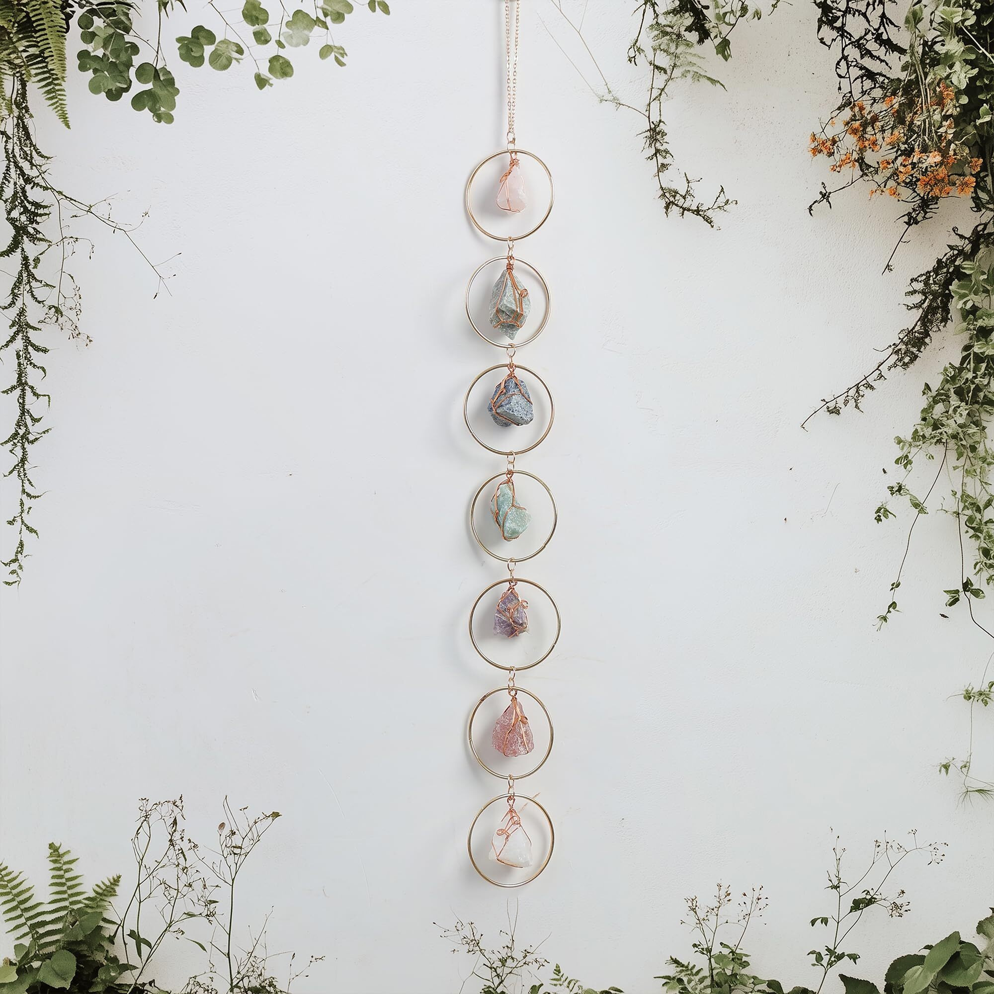 Natural Raw Crystal Wall Decor  Healing Chakra Gemstone Hanging Ornament  Raw Stone Hanging Decoration For Home Window Entryway Hallway Feng Shui Yoga Meditation Car Handmade Gift