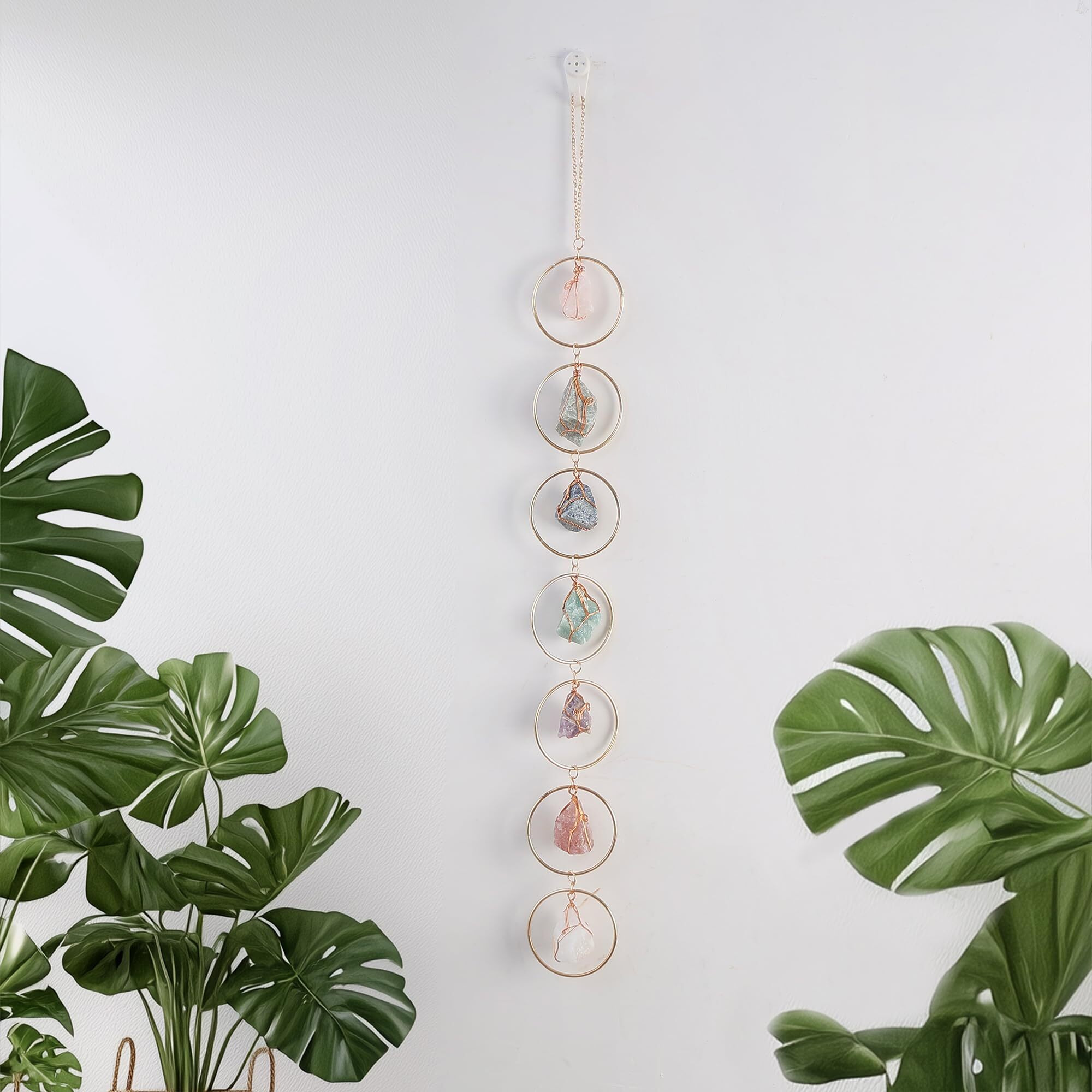 Natural Raw Crystal Wall Decor  Healing Chakra Gemstone Hanging Ornament  Raw Stone Hanging Decoration For Home Window Entryway Hallway Feng Shui Yoga Meditation Car Handmade Gift