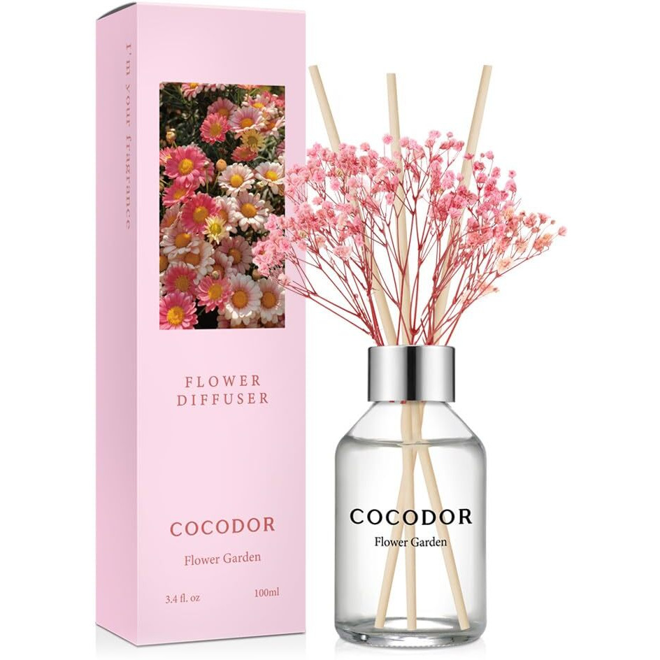 Cocodor Flower Reed Diffuser Set / 3.4Oz / Flower Garden/Scent Diffuser With Sticks Home Fragrance Reed Diffuser For Bathroom Shelf Decor
