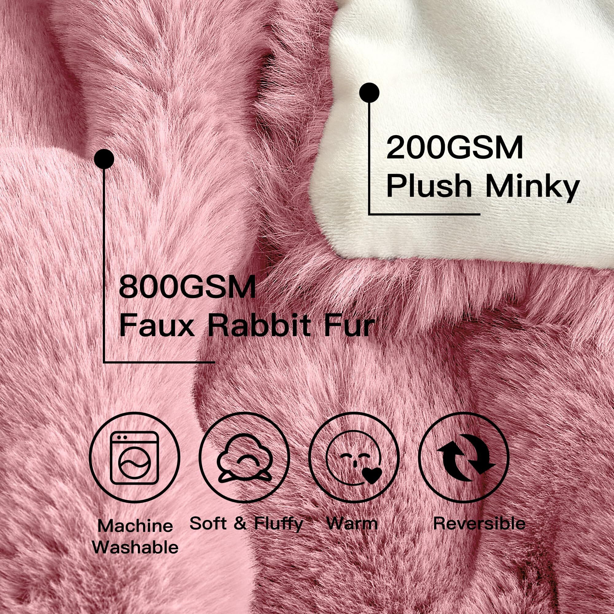 Plush & Plaid Faux Fur Throw Blanket For Couch Sofa  Fuzzy Soft Thick Bubble Blanket For Bedroom Living Room  50 By 60 Inches  Dusty Pink