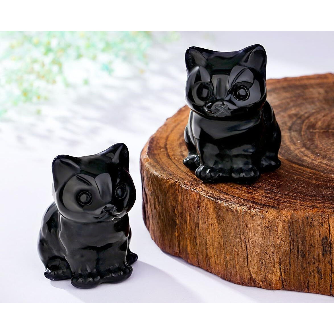Duqguho Cat Decor Black Obsidian Cat Crystal Figurines Crystals Gifts For Cat Lovers Men Women Lucky Cute Cat Statue For Room Desk Decor 1Pc