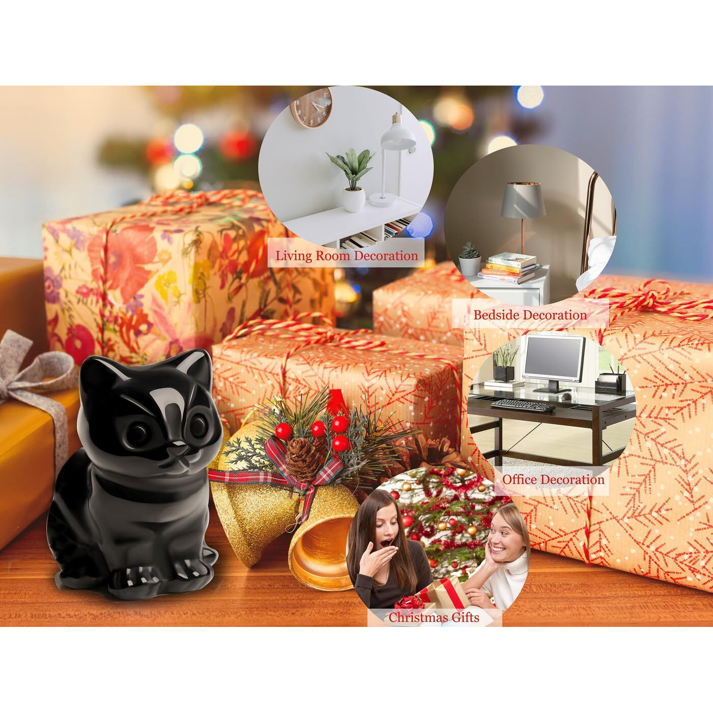 Duqguho Cat Decor Black Obsidian Cat Crystal Figurines Crystals Gifts For Cat Lovers Men Women Lucky Cute Cat Statue For Room Desk Decor 1Pc