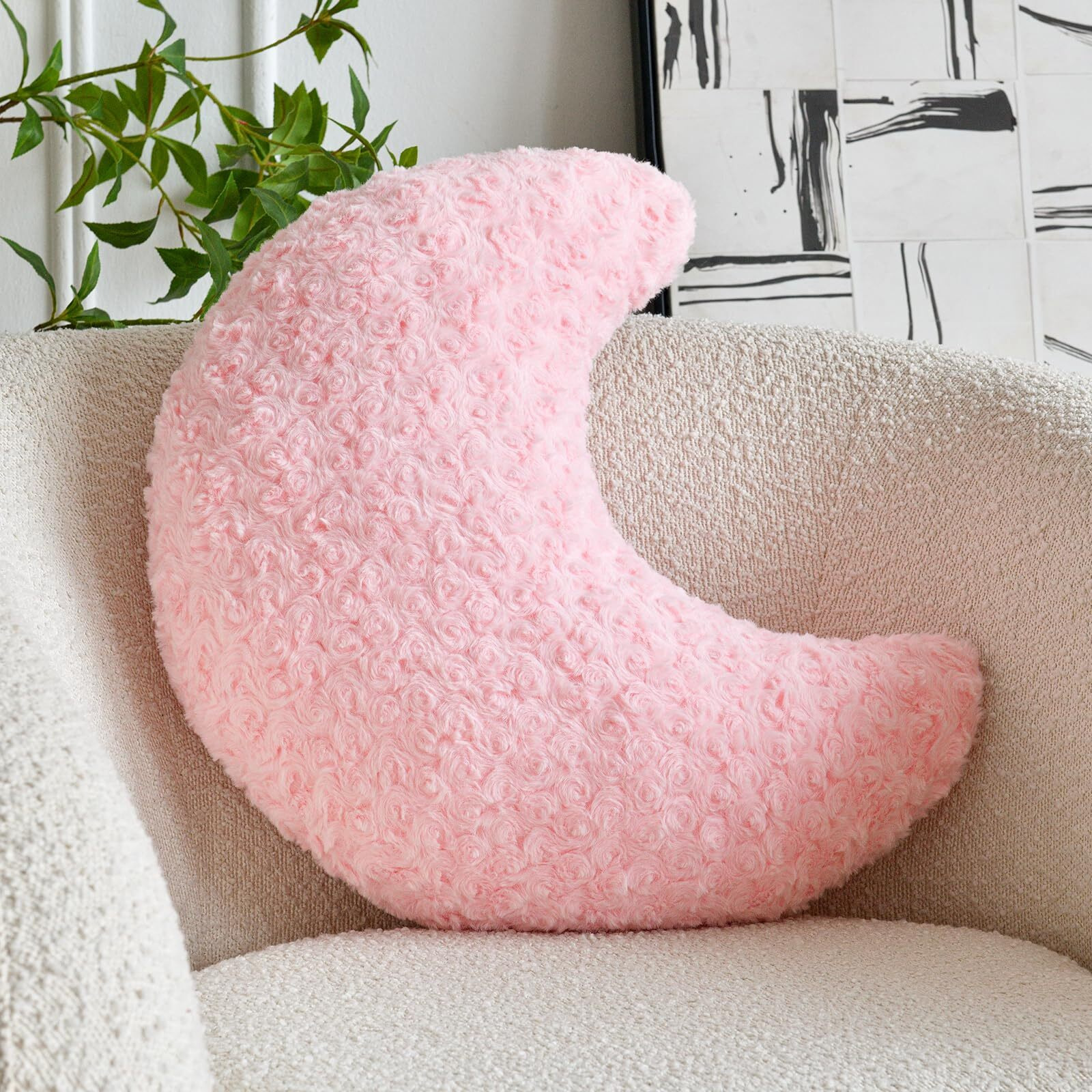Zcnyclam Moon Pillow  Moon Shaped Pillow With Soft Faux Fur For Couch Bed Sofa  Cute Half Moon Pillows With Room Decor For Bedroom Living Room (14.9 Inches  Pink)