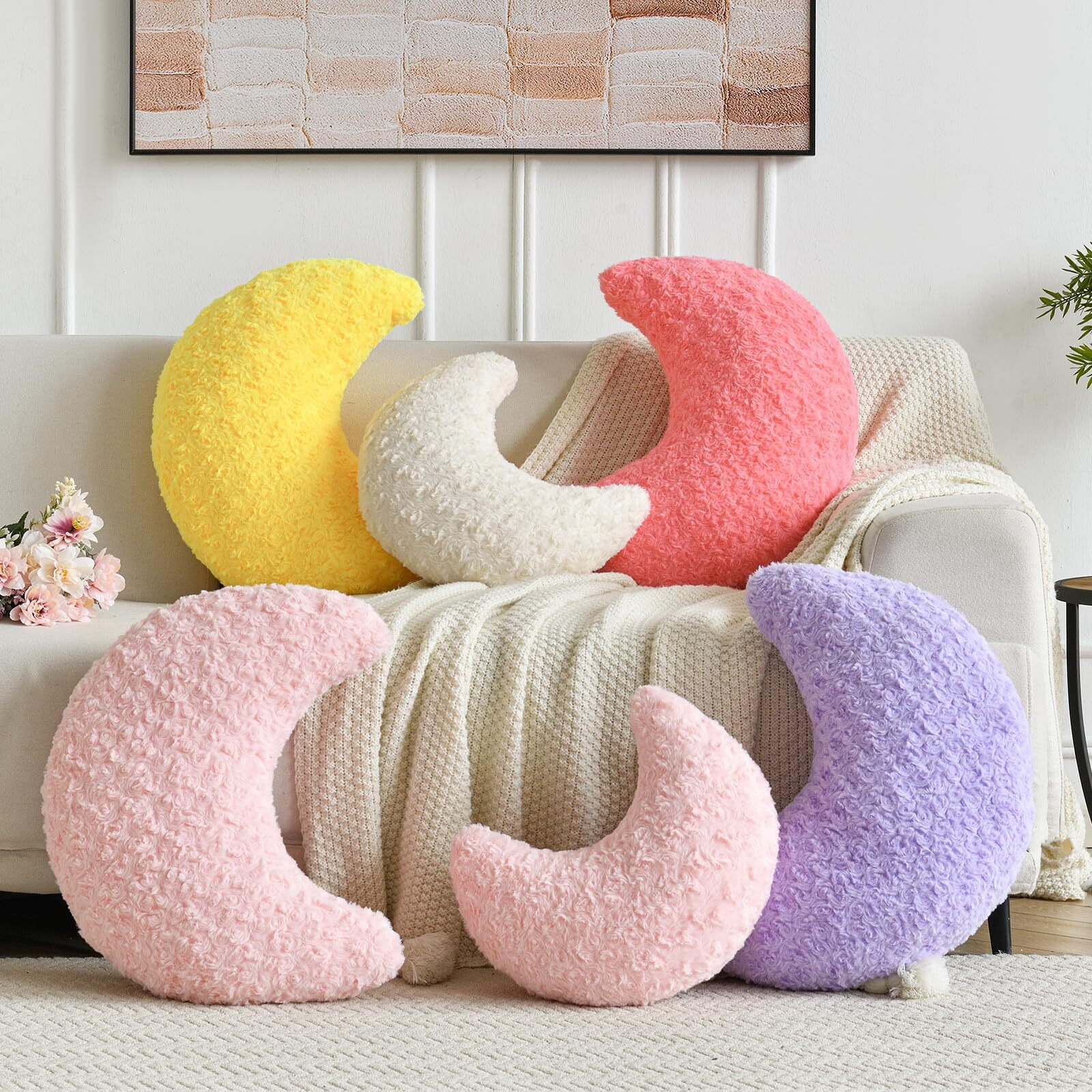 Zcnyclam Moon Pillow  Moon Shaped Pillow With Soft Faux Fur For Couch Bed Sofa  Cute Half Moon Pillows With Room Decor For Bedroom Living Room (14.9 Inches  Pink)