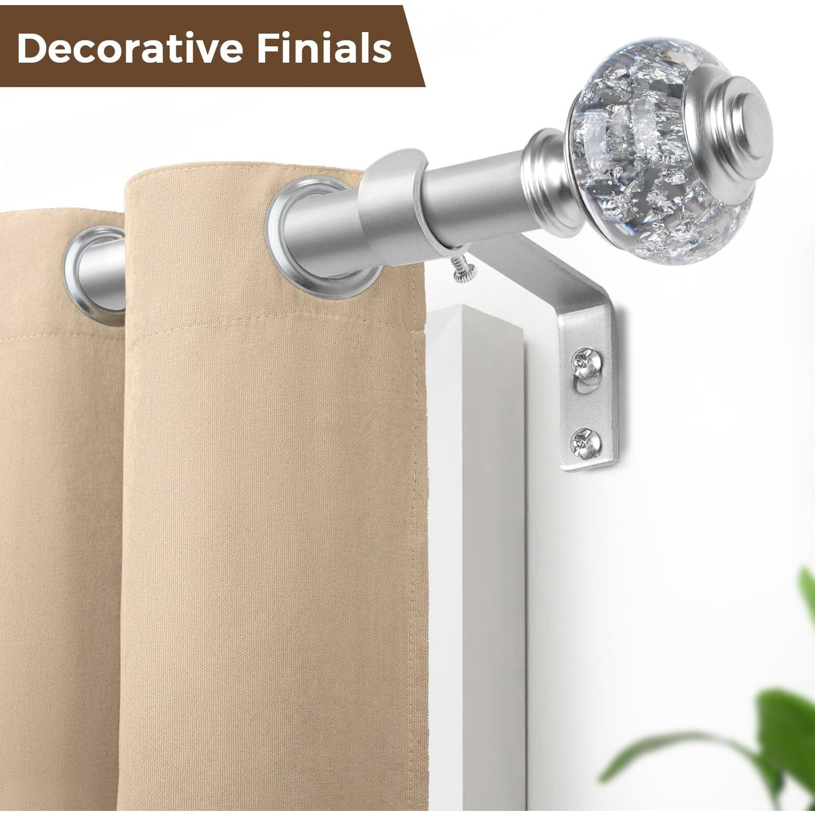 Bay Window Curtain Rods  Usfook Silver Curtain Rods For Bay Windows 32 To 86 Inch (Center Rod)  32 To 58 Inch Side Rods For Windows  Decorative Drapery Rods With Bling Finials