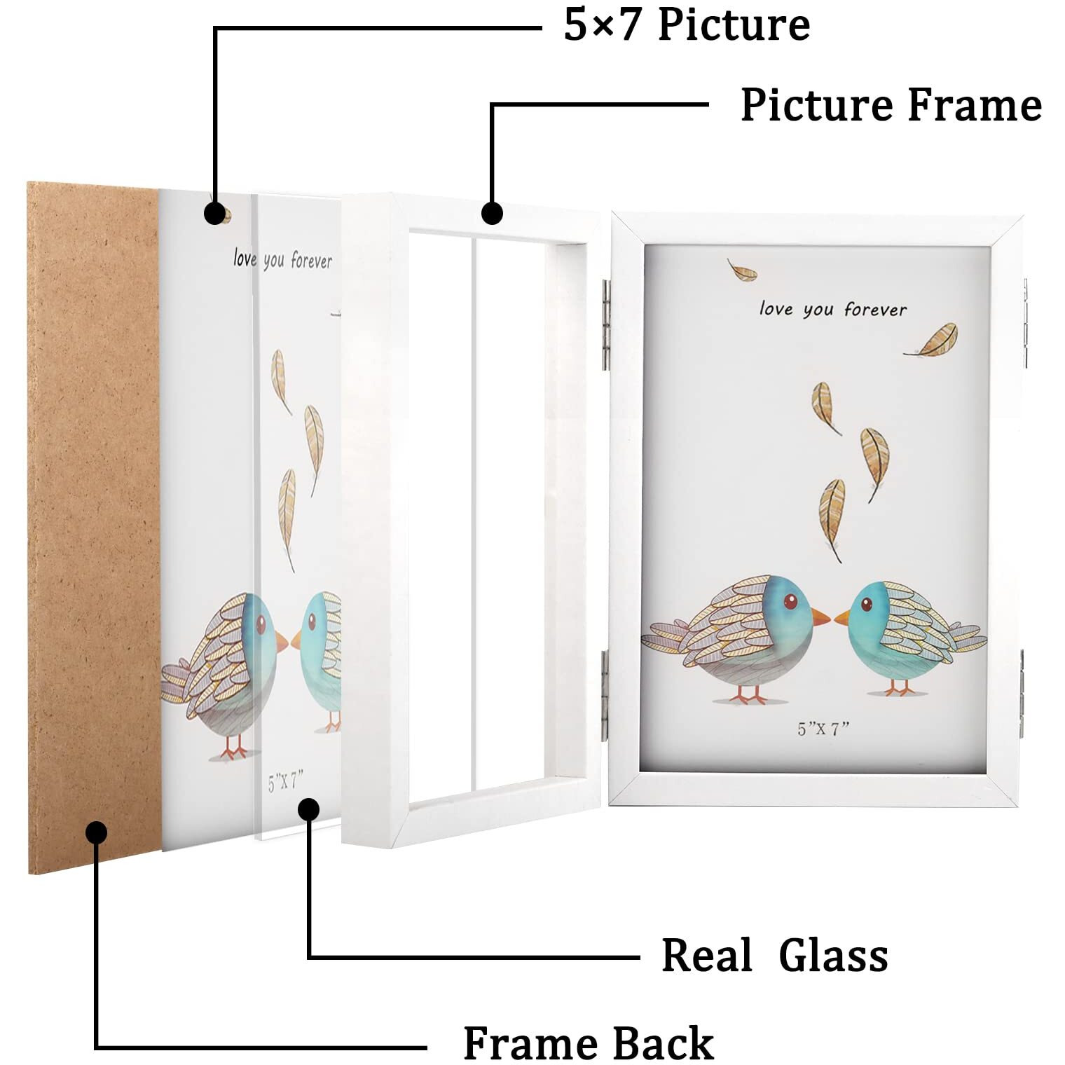 Orivan 5X7 Triple Picture Frame Hinged 3 Photos Folding Photo Frames With Glass Vertical Stand Frames  White