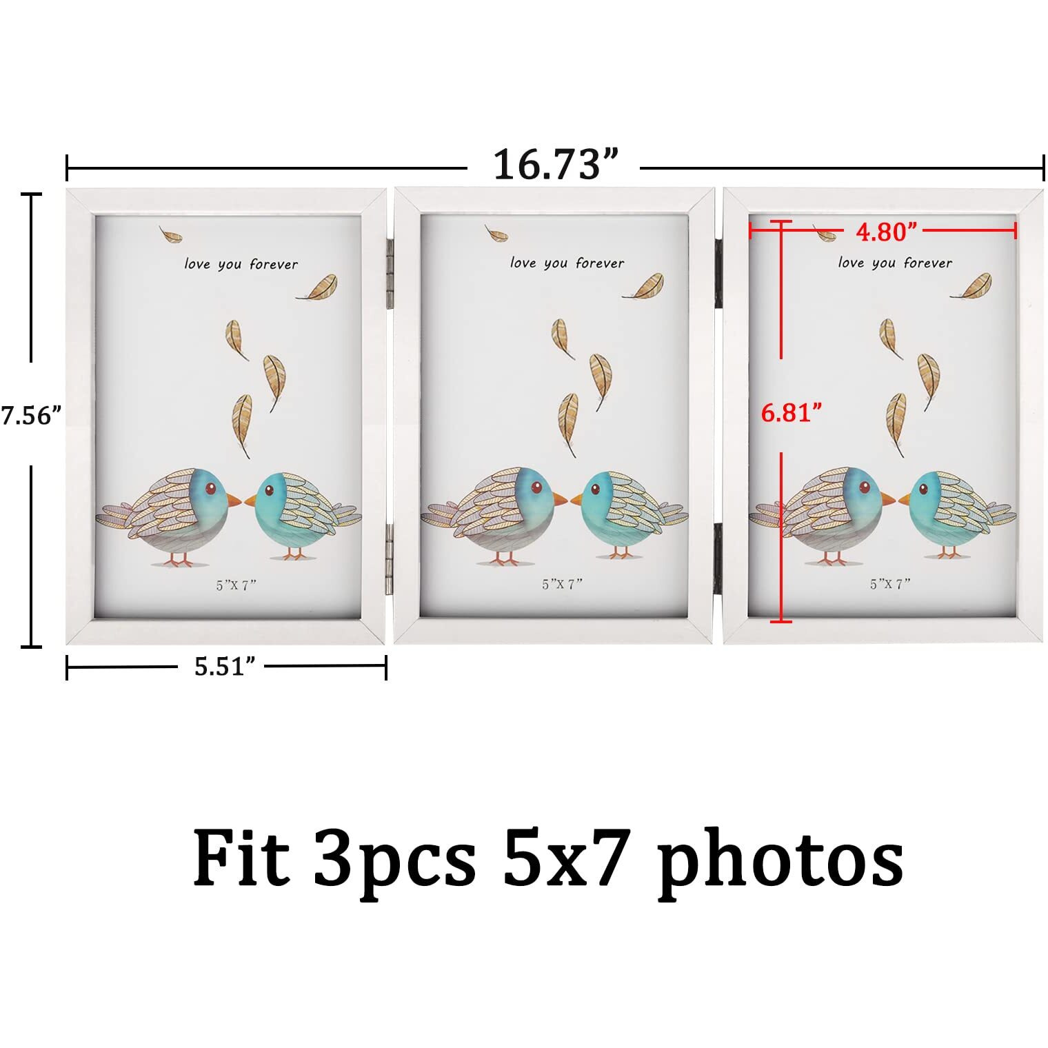 Orivan 5X7 Triple Picture Frame Hinged 3 Photos Folding Photo Frames With Glass Vertical Stand Frames  White