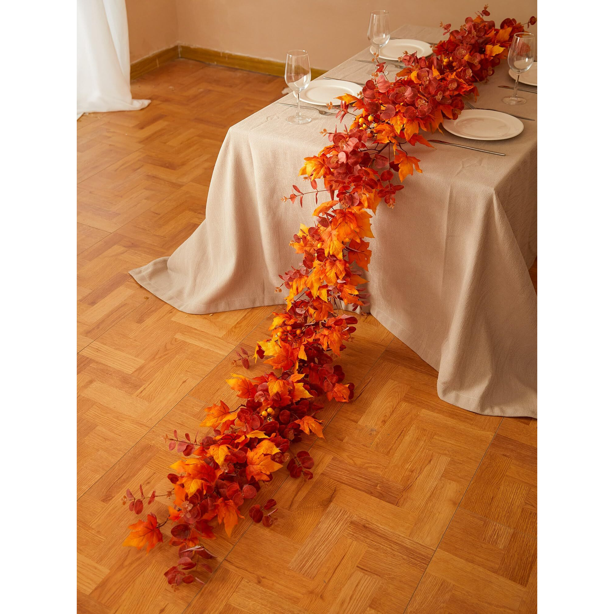 Thanksgiving Decorations - Fall Decor - Fall Garland - 9Ft Autumn Maples Leaf Garland For Autumn Decor Hanging Vine Garland For Halloween Thanksgiving Decor Home Wedding Fireplace Party Christmas