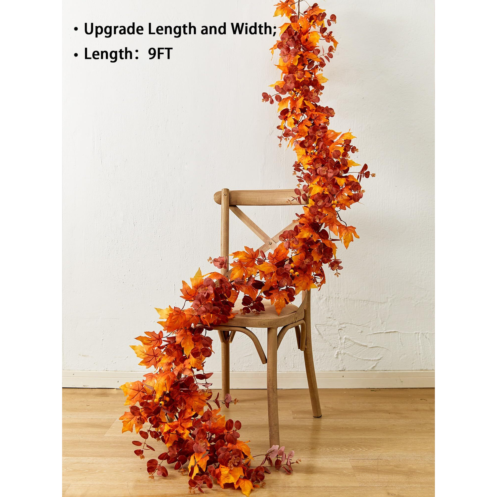 Thanksgiving Decorations - Fall Decor - Fall Garland - 9Ft Autumn Maples Leaf Garland For Autumn Decor Hanging Vine Garland For Halloween Thanksgiving Decor Home Wedding Fireplace Party Christmas