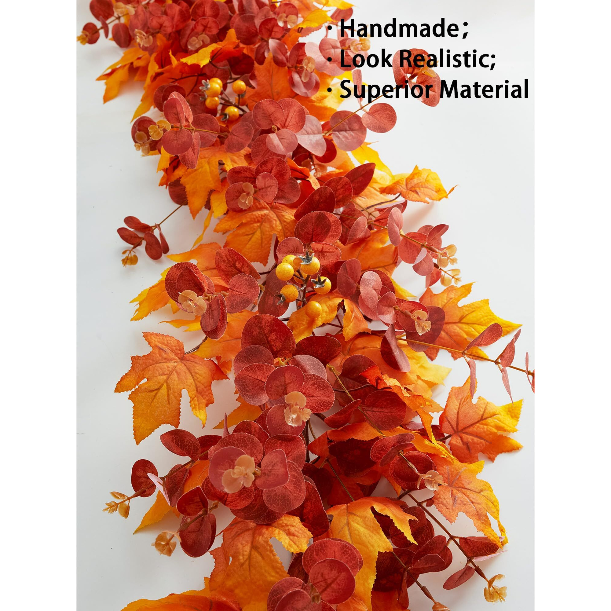Thanksgiving Decorations - Fall Decor - Fall Garland - 9Ft Autumn Maples Leaf Garland For Autumn Decor Hanging Vine Garland For Halloween Thanksgiving Decor Home Wedding Fireplace Party Christmas