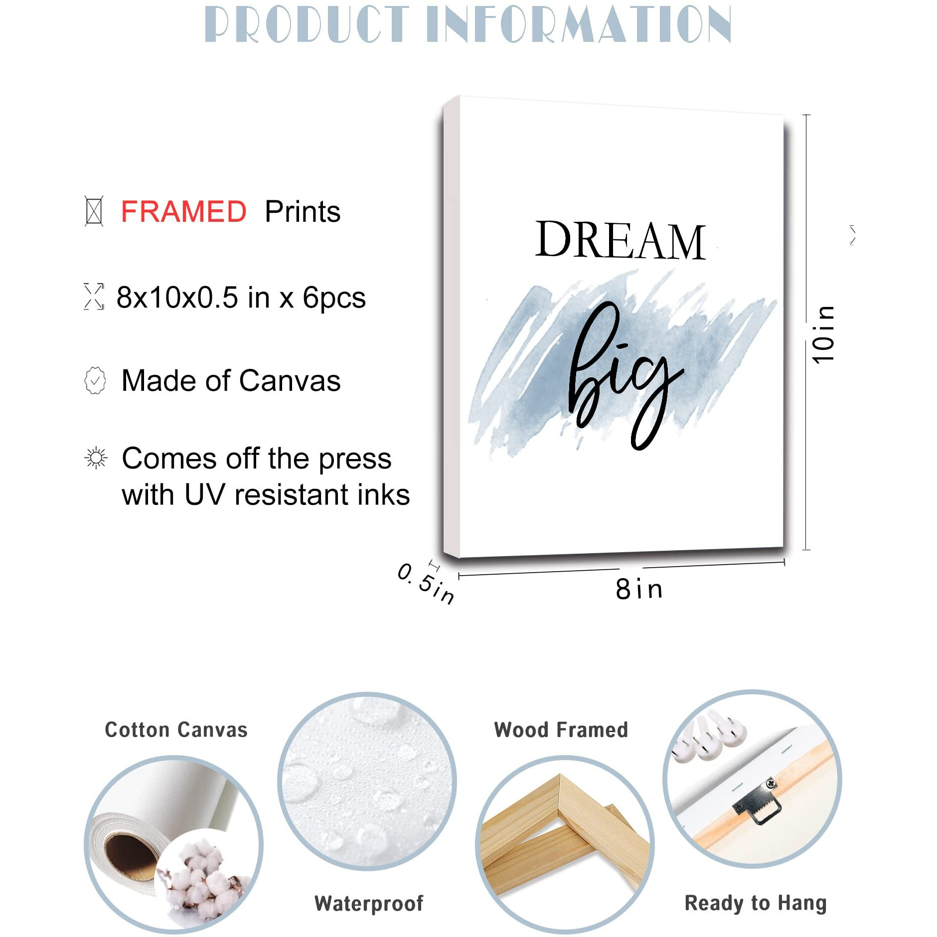 Motivational Wall Decor Inspirational Office Wall Art Quotes Wall Art For Living Room Encouraging Canvas Posters For Office Bedroom Sayings For Wall Decor - 8  X10  X6 Pcs ()