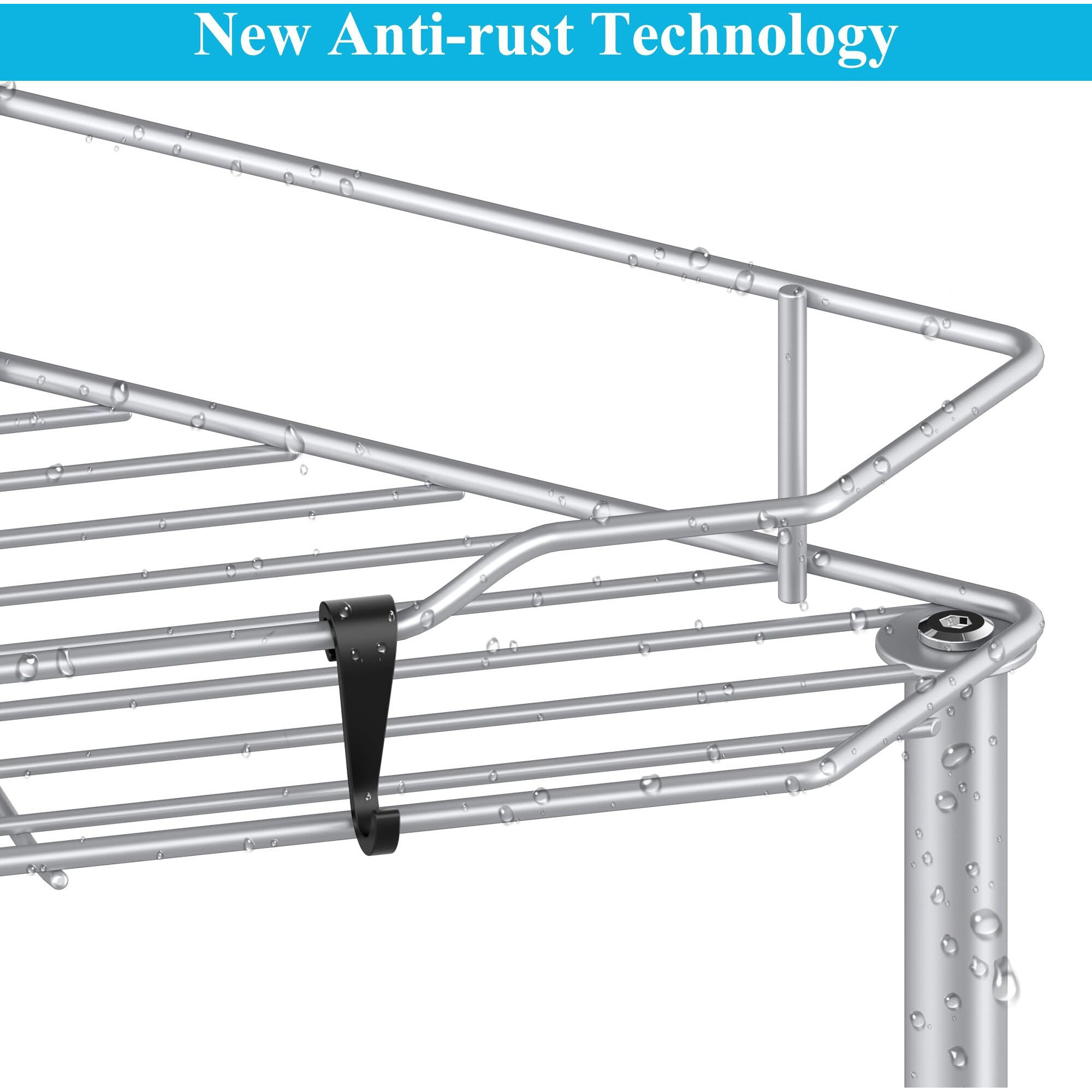 Huggiegems 3 Tier Floor Standing Corner Shower Caddy Organizer Shelf With Hooks  Bathroom Shelves Stand Rack  Silver