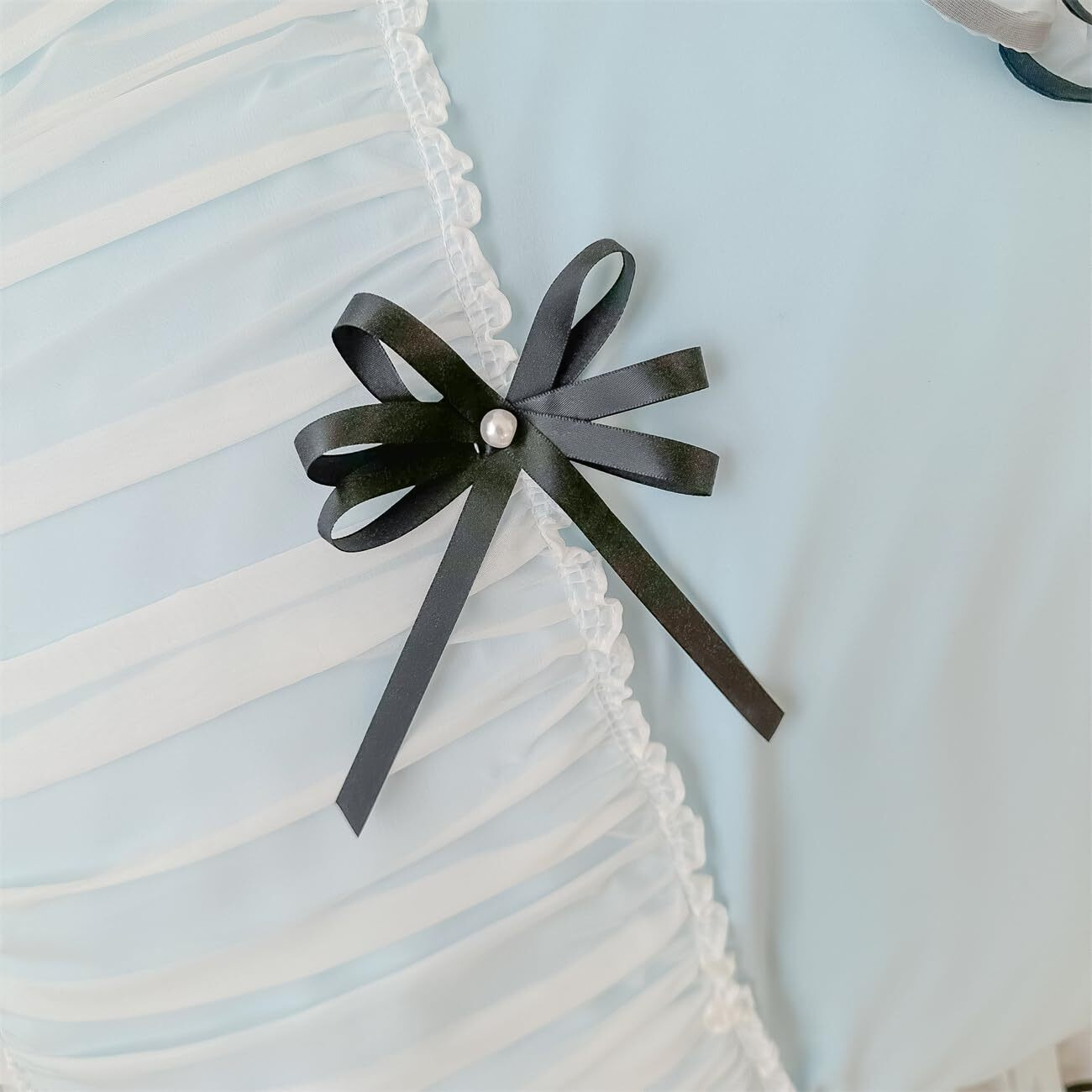 Ihoustriy Duvet Cover Queen Size  Ruffle Beddding Set With Bowtie  3 Pieces Comforter Cover Set With Zipper Closure  Girl Bedding With Pillowcase - Light Blue  Queen