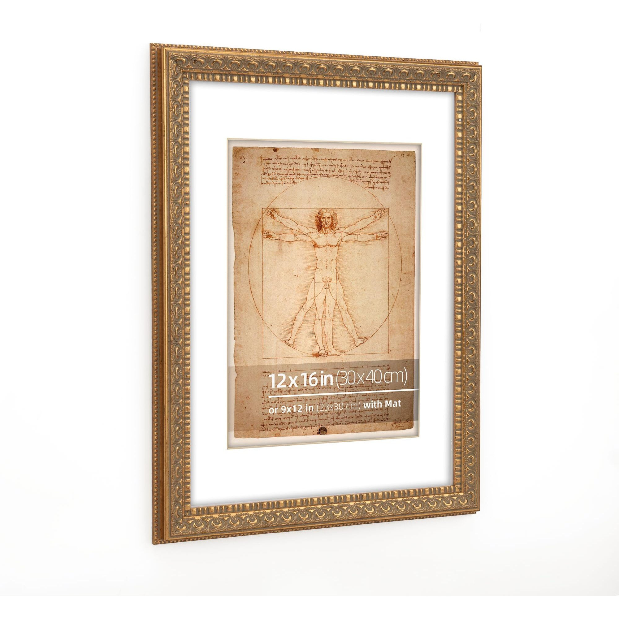 Wynco 12X16 Antique Gold Ornate Picture Frame  With Mat For 9X12 Inches Photos  Plexi Glass Protection  2 Pack