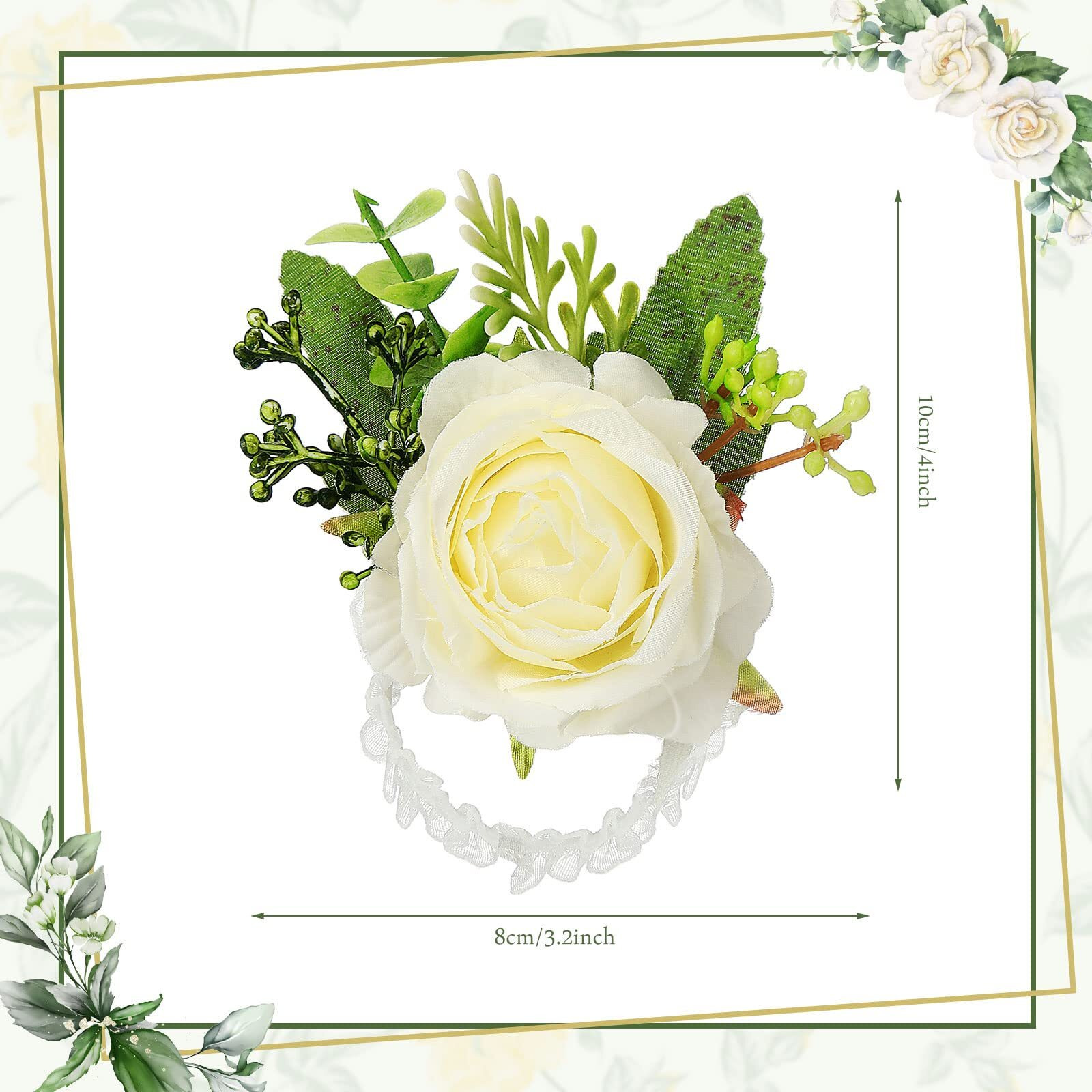 Sherr 24 Pcs Wedding Rose Wrist Corsage Wristlet Band For Bridal Bridesmaid Women Flowers Bracelets Decor Wedding Artificial Flowers For Party Prom Wedding Homecoming(White)