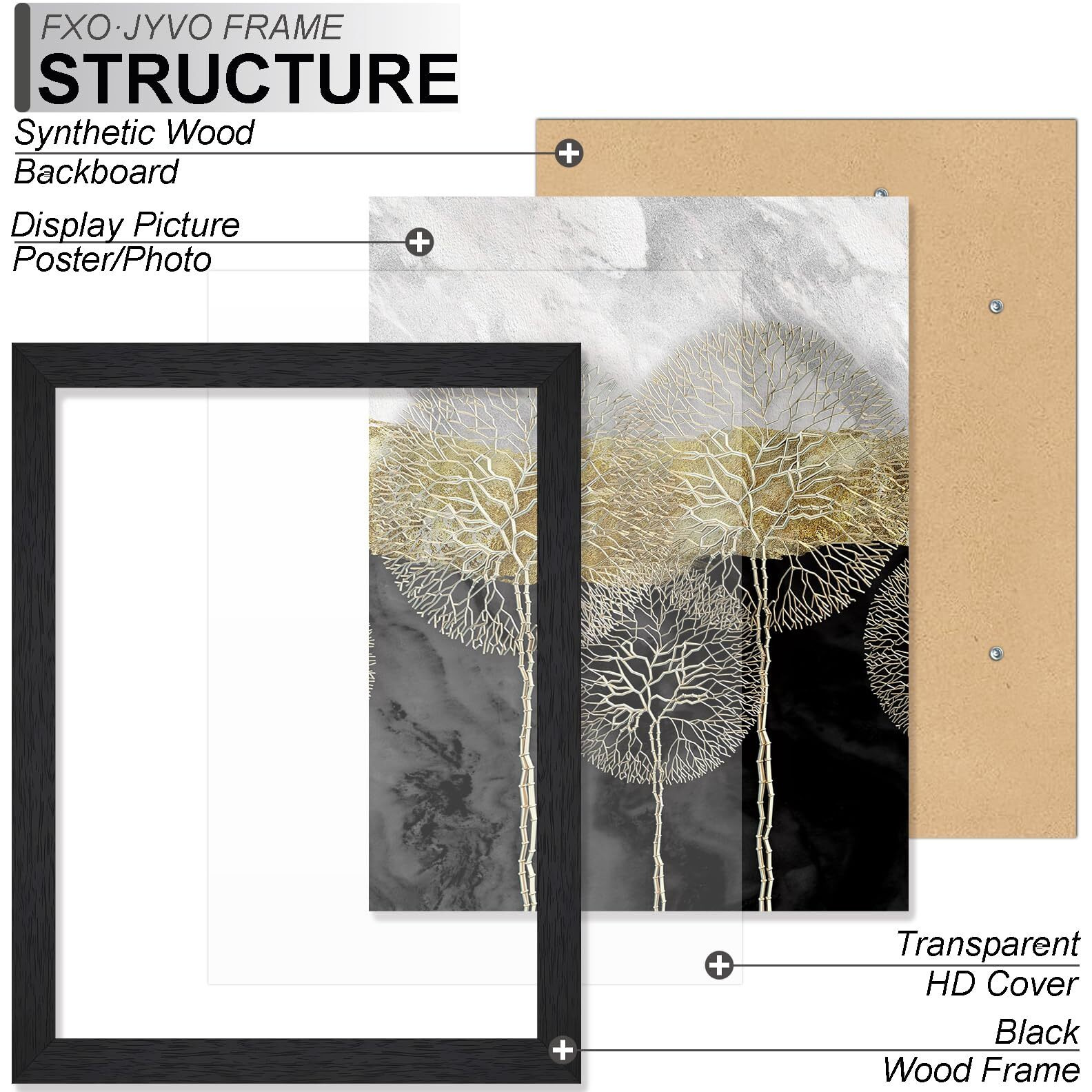 Fxojyvo Engineered Wood 13X16 Picture Frame  Black Frame For 13 X 16 Inch Picture Poster Photo  Light Weight 13 By 16 Frame With Wood-Grain For Wall - 1 Pack/Black/13 X16
