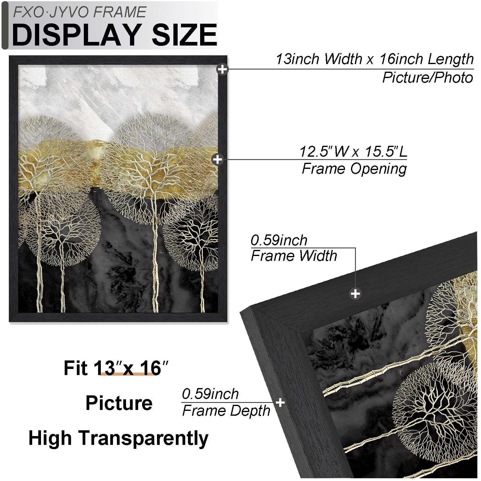 Fxojyvo Engineered Wood 13X16 Picture Frame  Black Frame For 13 X 16 Inch Picture Poster Photo  Light Weight 13 By 16 Frame With Wood-Grain For Wall - 1 Pack/Black/13 X16