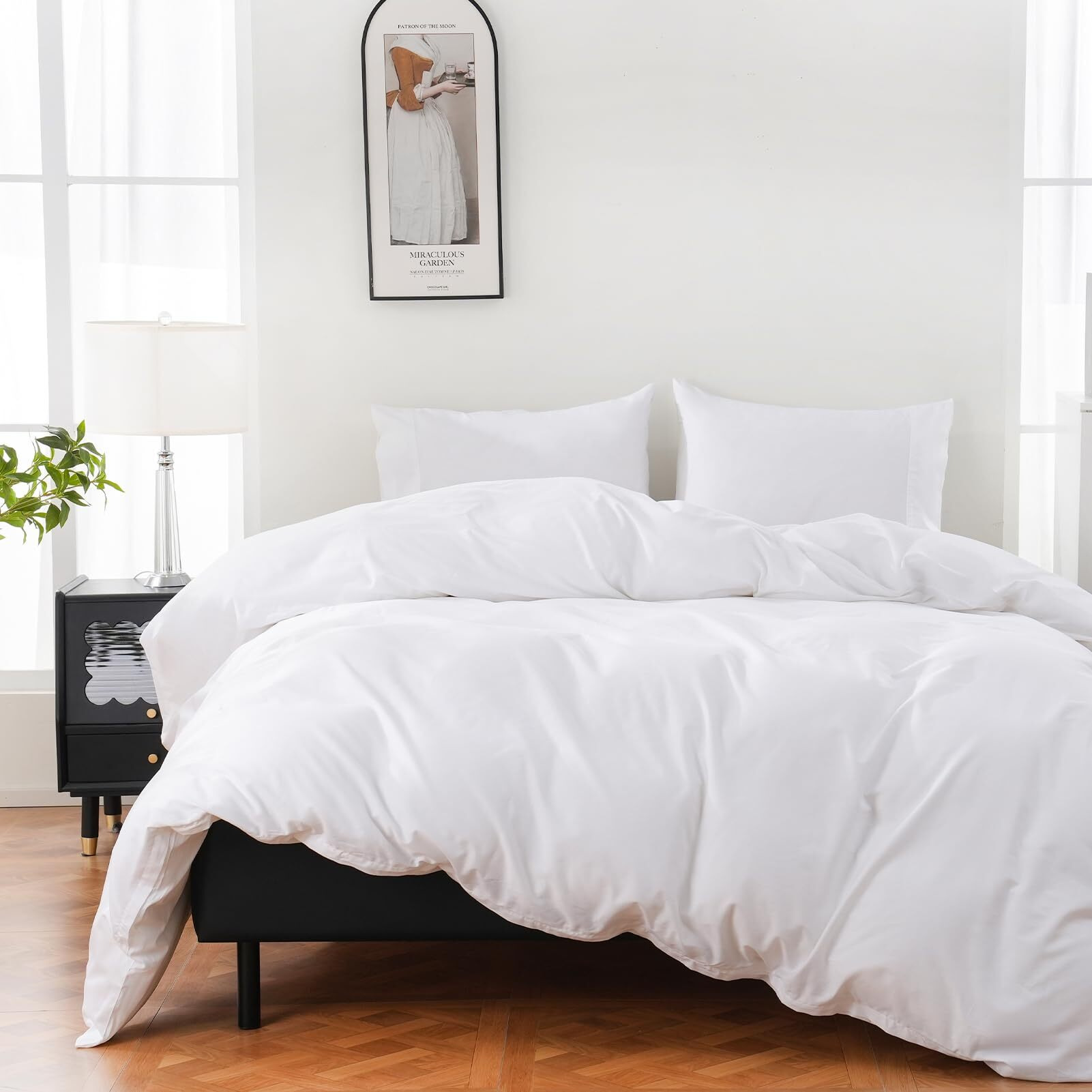 Overket 100% Organic Cotton Duvet Cover King Luxury 400 Thread Count Cotton Duvet Cover Sateen Comforter Cover Luxury Soft And Breathable Cooling Bedding Set 3 Piece(WhiteKing