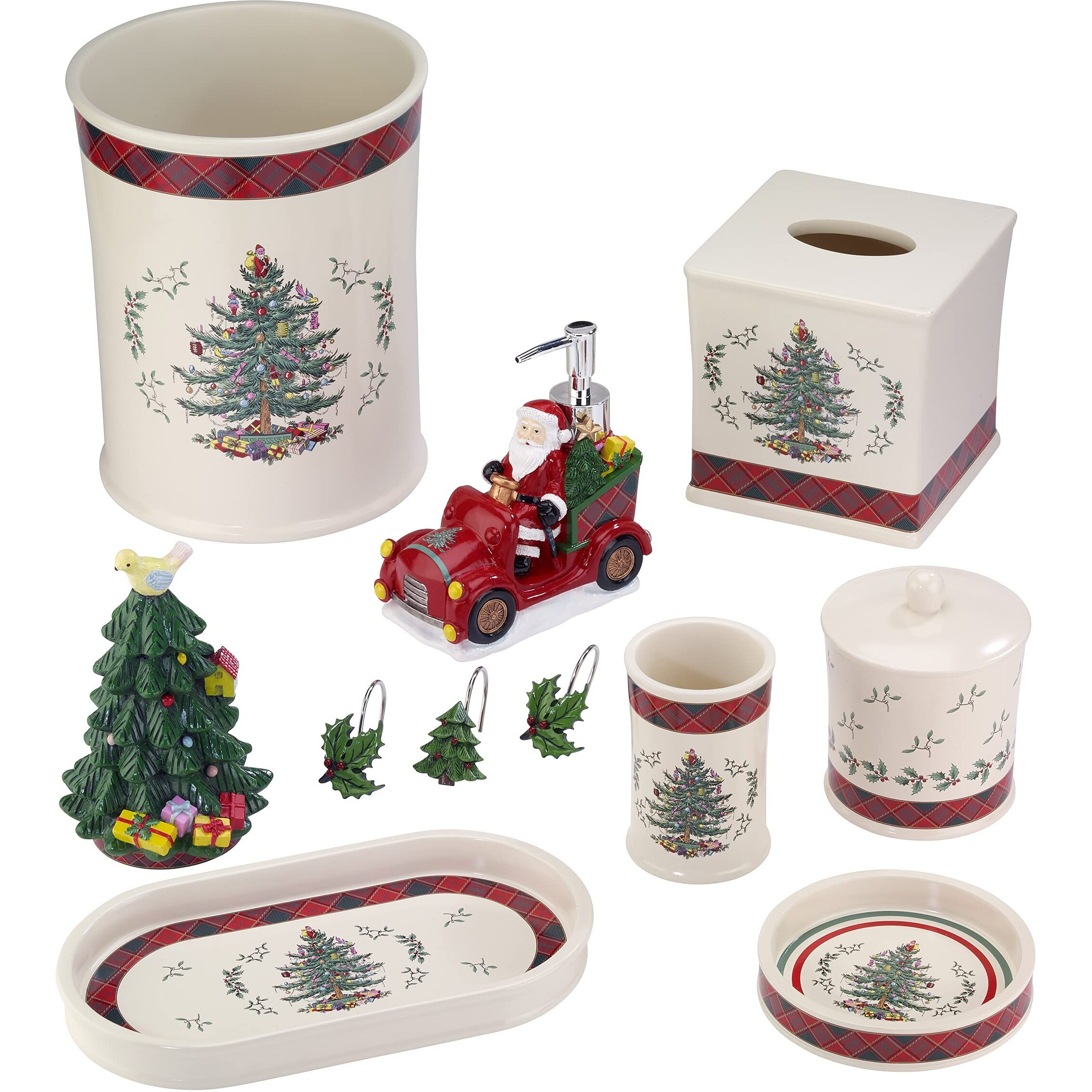 Spode - Fingertip Towels  Soft & Absorbent Cotton  Set Of 2 Christmas Tree Tartan Collection