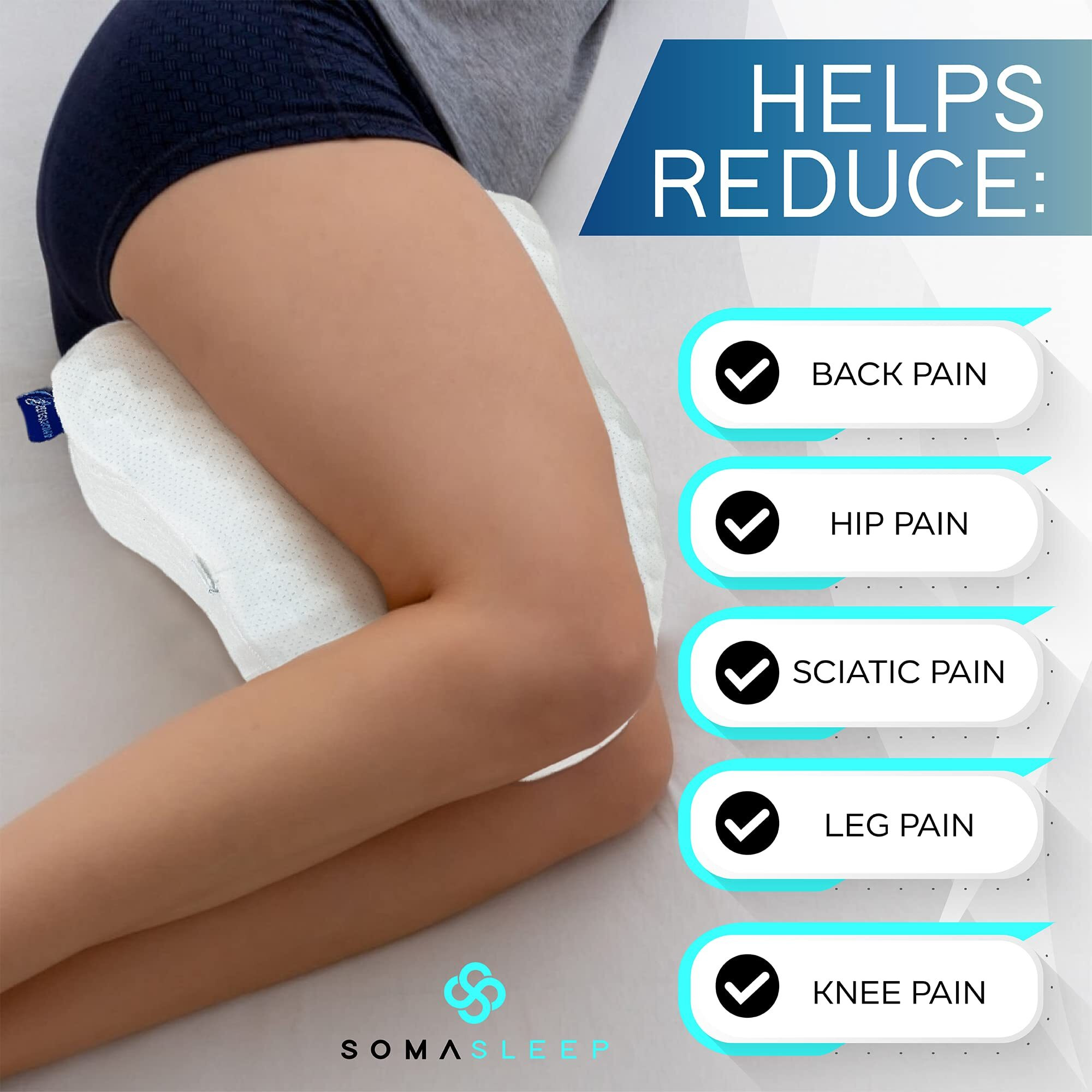 Selectsoma Knee Pillow For Side Sleepers With Cooling Memory Foam Gel Cover - Leg Cushion For Pain Relief In Sciatica  Back  Hips  Knees  And Joints - Body Positioner For Maternity  Rest  And Sleep