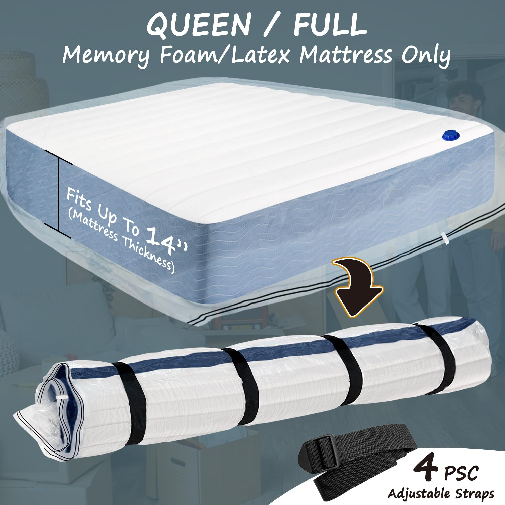 Meersburg Vacuum Storage Bag For Mattress - Vacuum Seal Bag For Memory Foam And Latex - Easy Moving  Shipping And Storage (Queen/Full)