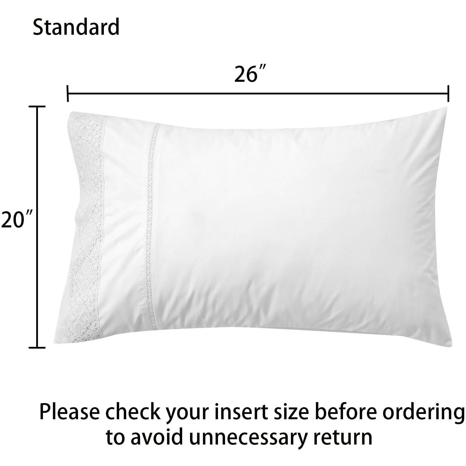 Ranznaz White Lace Pillowcases Standard Size Set Of 2  100% Cotton White Eyelet Pillow Shams  Elegant Farmhouse Envelope Closure Pillow Cover For Bedding  20 X 26 Inches