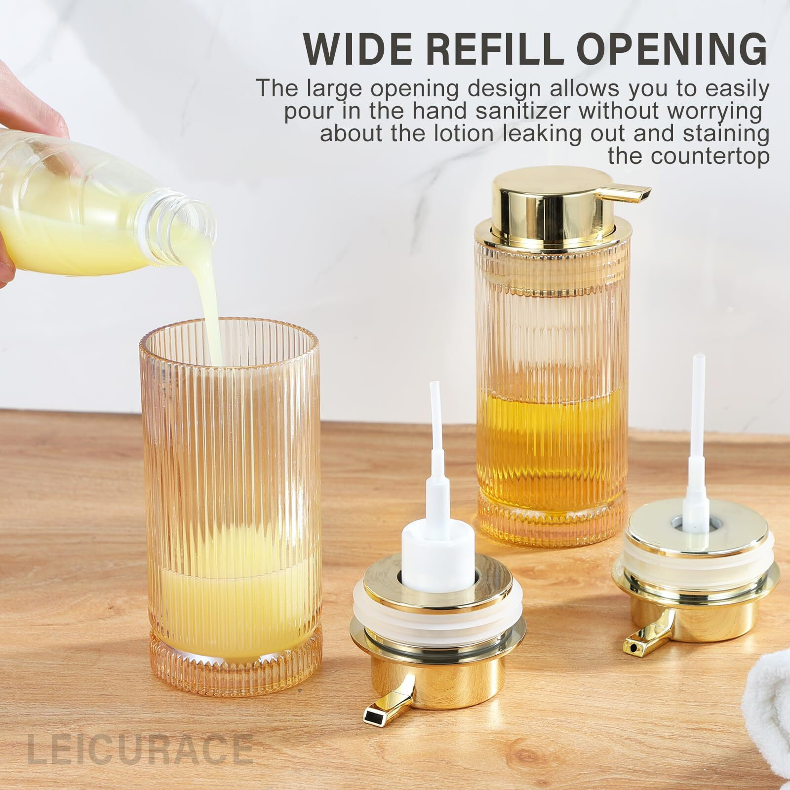 Leicurace Glass Foam Soap Dispenser  Refillable Foaming Dispenser With Gold Pump  Foam Hand Soap Dispenser For Bathroom Kitchen  Modern Home Bathroom Kitchen Decor (Foam Type/Clear)