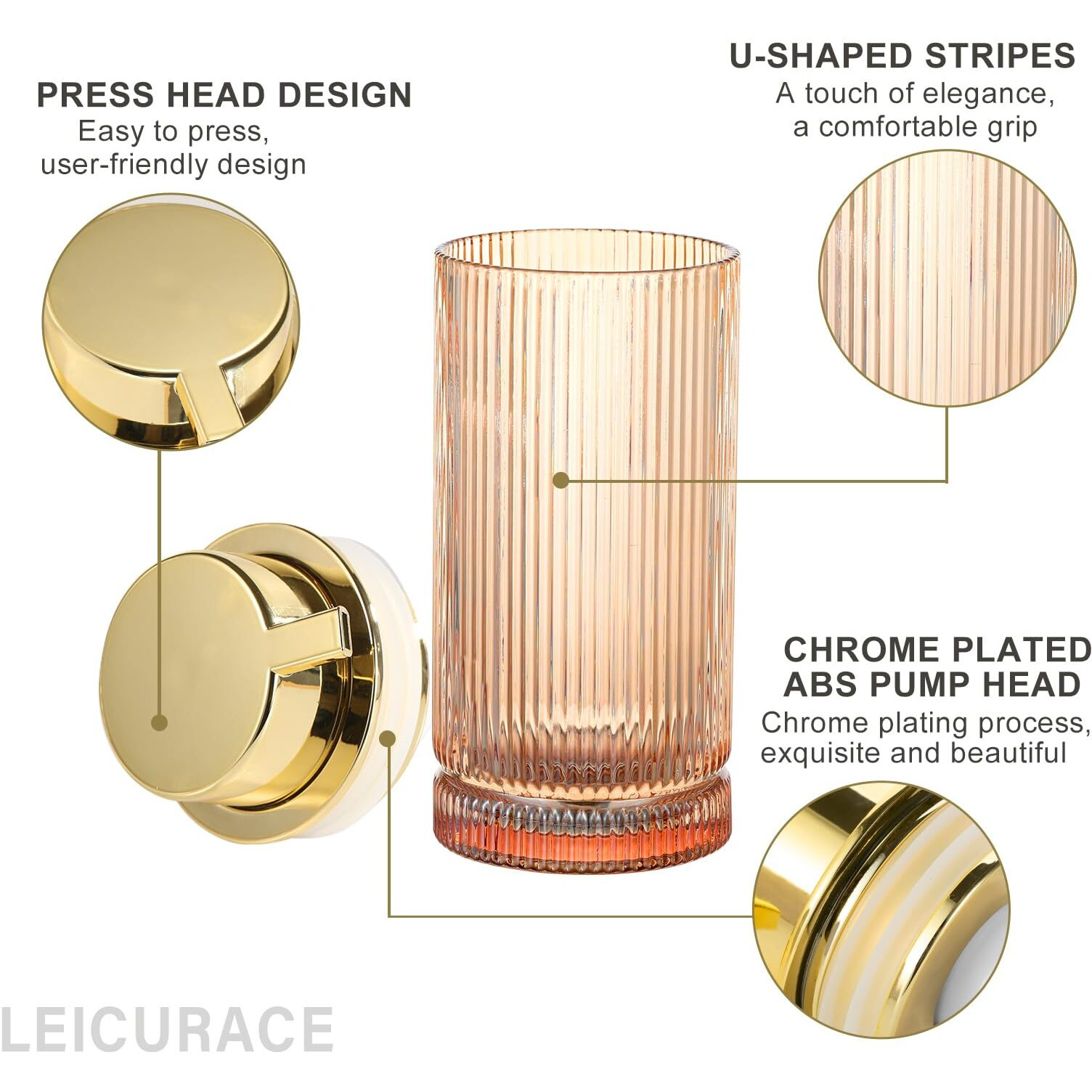 Leicurace Glass Foam Soap Dispenser  Refillable Foaming Dispenser With Gold Pump  Foam Hand Soap Dispenser For Bathroom Kitchen  Modern Home Bathroom Kitchen Decor (Foam Type/Clear)