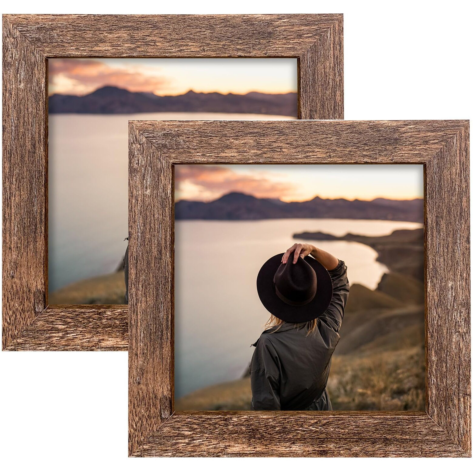Lekaiya 5X5 Picture Frames Set Of 2  Square Rustic Wood Grain Photo Frame For Tabletop Or Wall Mounting Display