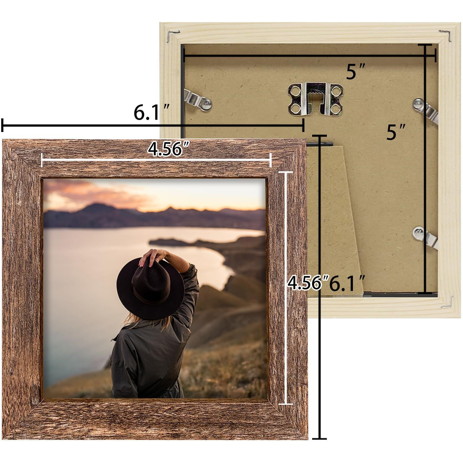 Lekaiya 5X5 Picture Frames Set Of 2  Square Rustic Wood Grain Photo Frame For Tabletop Or Wall Mounting Display