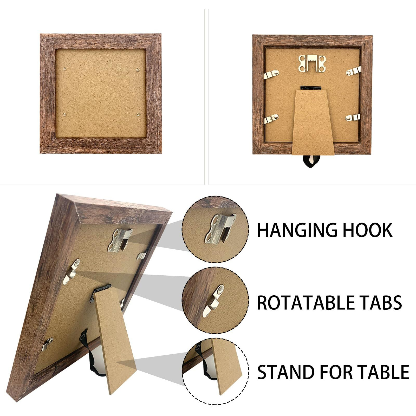 Lekaiya 5X5 Picture Frames Set Of 2  Square Rustic Wood Grain Photo Frame For Tabletop Or Wall Mounting Display