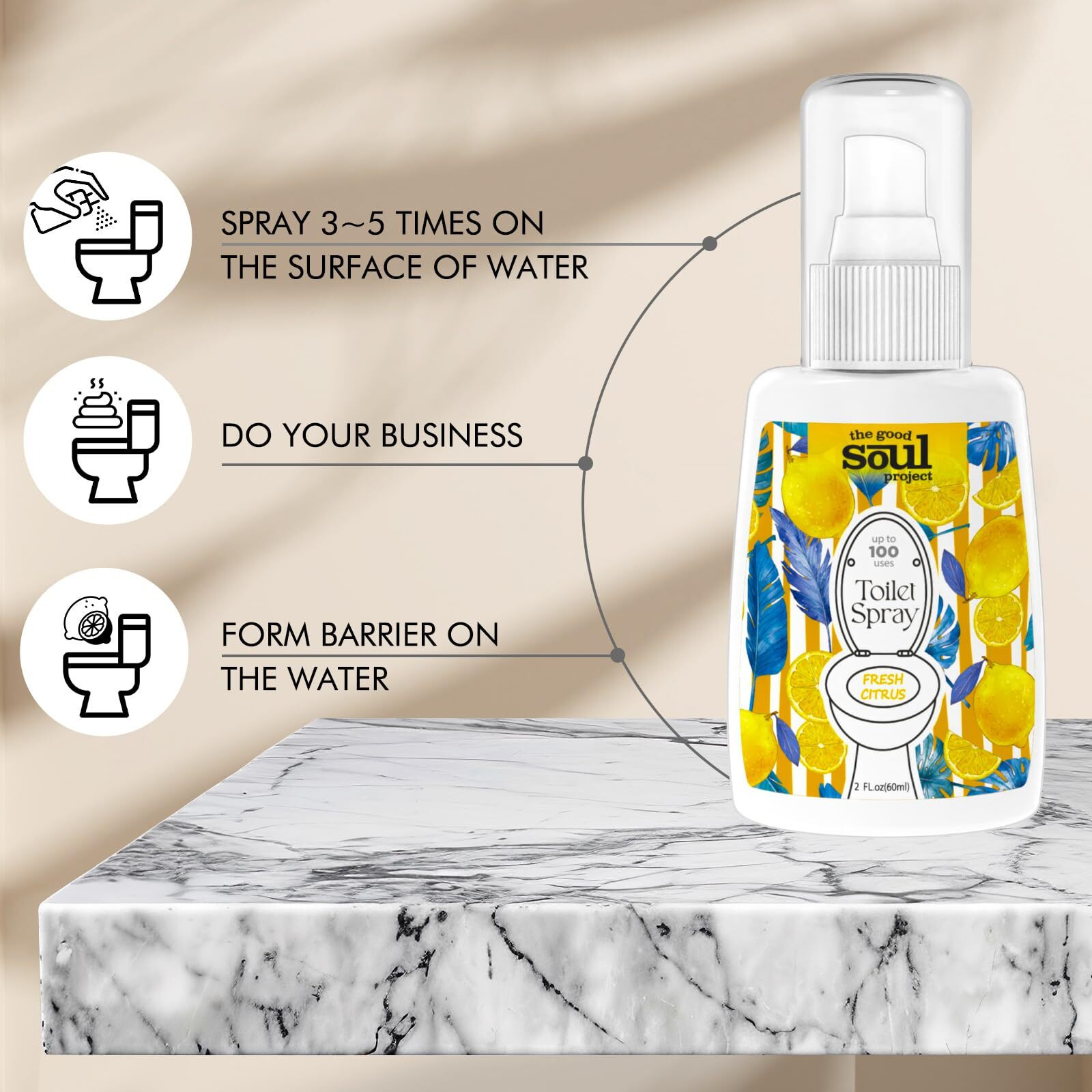 The Good Soul Project Toilet Spray For Poop  Fresh Citrus  Bathroom Spray Odor Eliminator  2Fl Oz 2 Pack