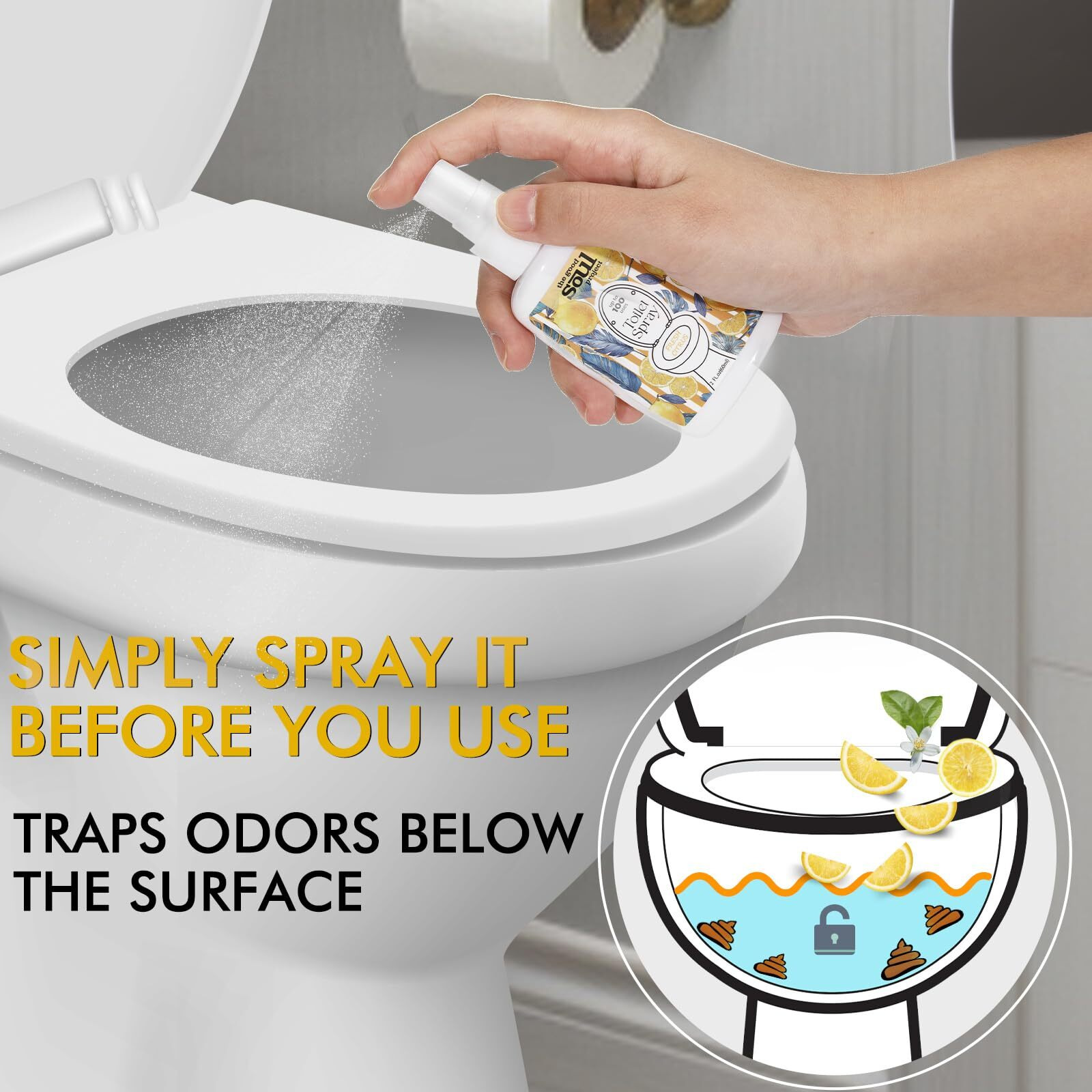 The Good Soul Project Toilet Spray For Poop  Fresh Citrus  Bathroom Spray Odor Eliminator  2Fl Oz 2 Pack