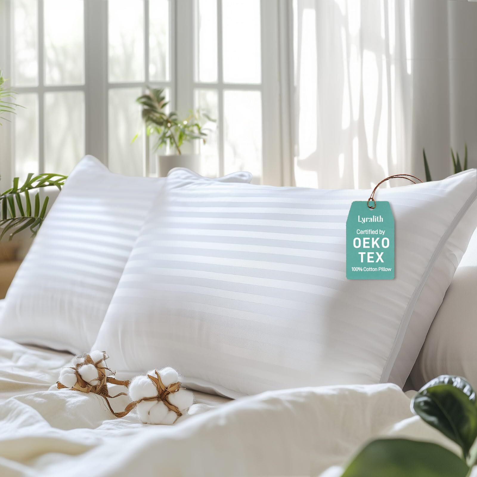 Hypoallergenic 100% Cotton Soft Down Alternative Pillows  King Size Set Of 2  Luxury Hotel Quality  Ideal For Side  Back And Stomach Sleepers  Oeko-Tex Certified