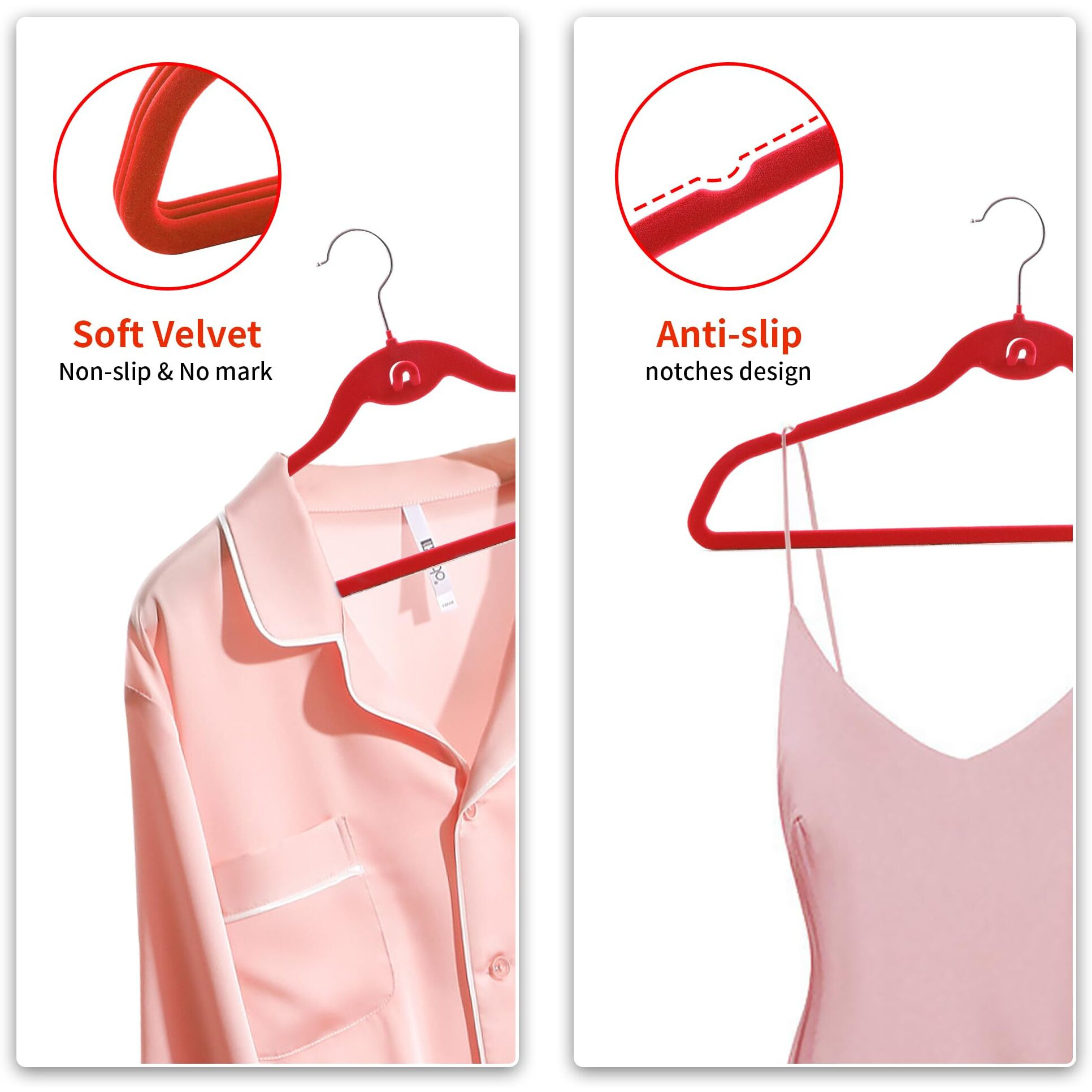 Multi-Color Premium Velvet Hangers With Mini Hooks  Pack Of 50  Non Slip  Space Saving Cascading Clothes Hangers  Rainbow Colors  Red  Orange  Yellow  Green  Blue