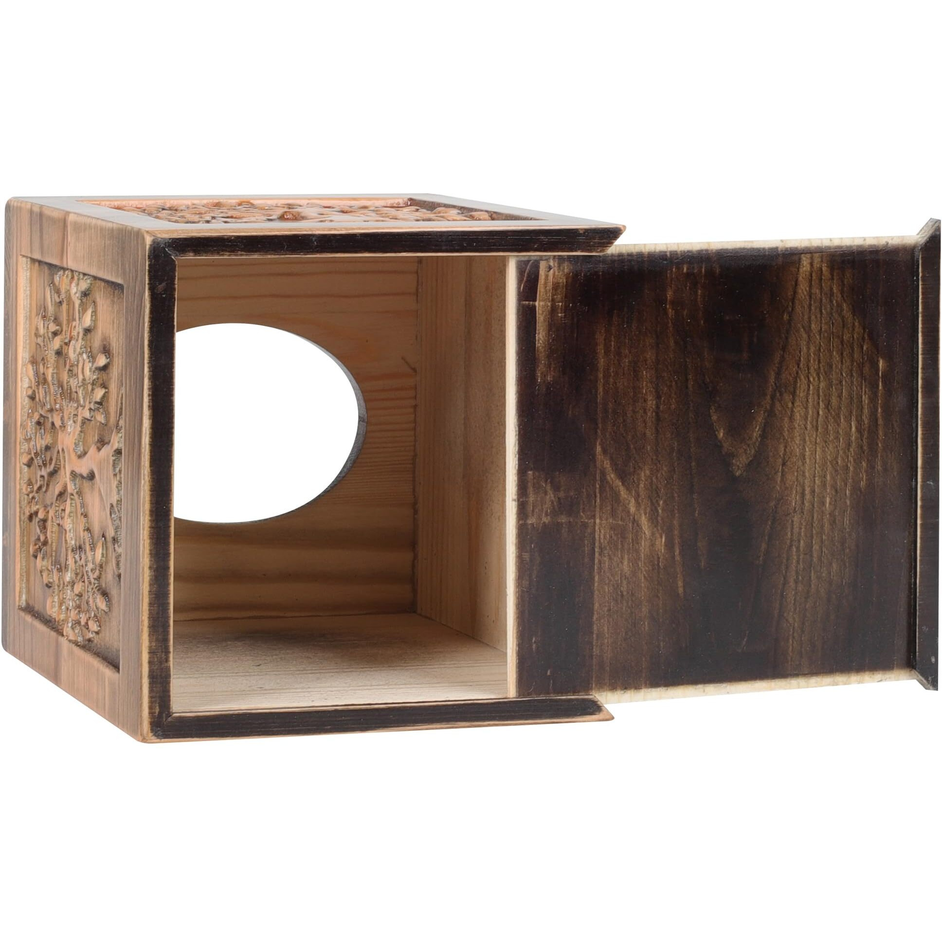 Ukwell Wood Carved Tissue Box Cover Square Brown Tissue Holder Lacquered Tree Of Life Design Rustic Vintage Home Decor For Bathrooom Bedroom Living Room