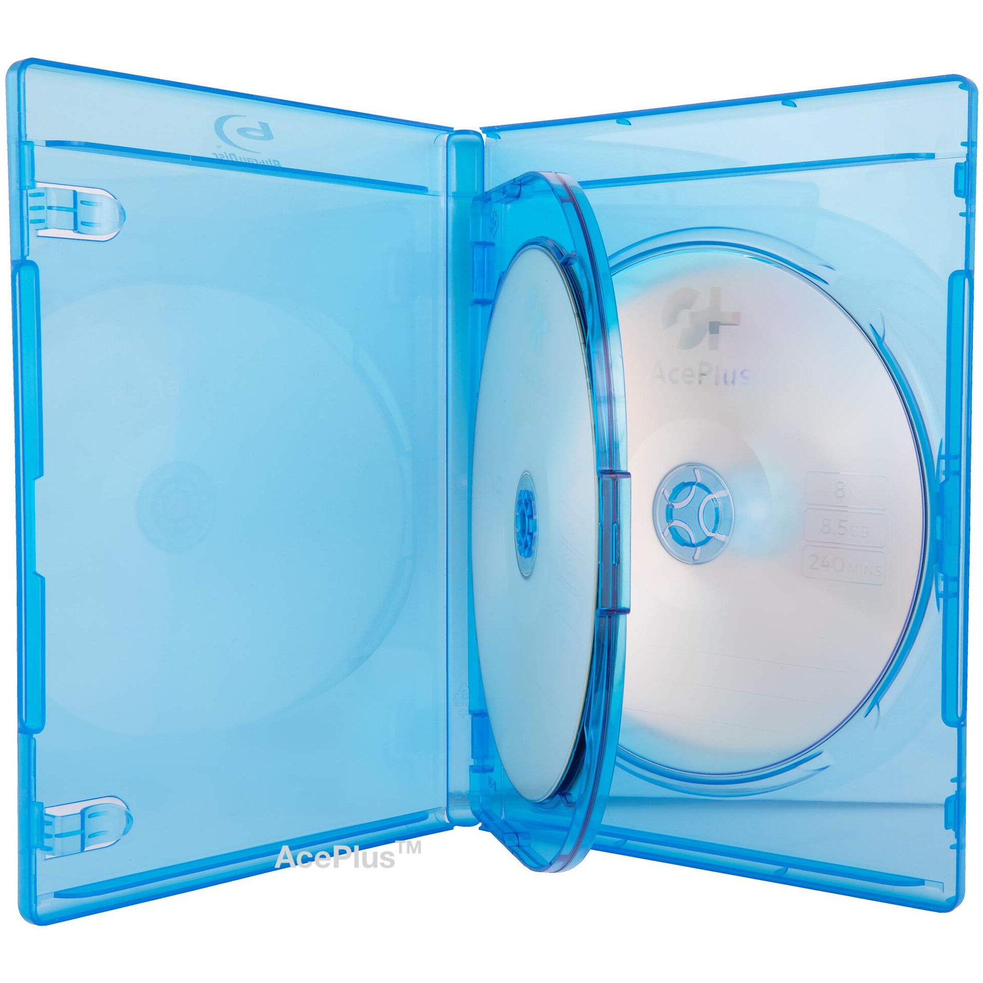 Aceplus Premium Blu-Ray Triple 3-Disc Replacement Cases 12Mm Thickness With Screen Printed Logo And Wrap Around Clear Plastic Sleeve (1-Pack)